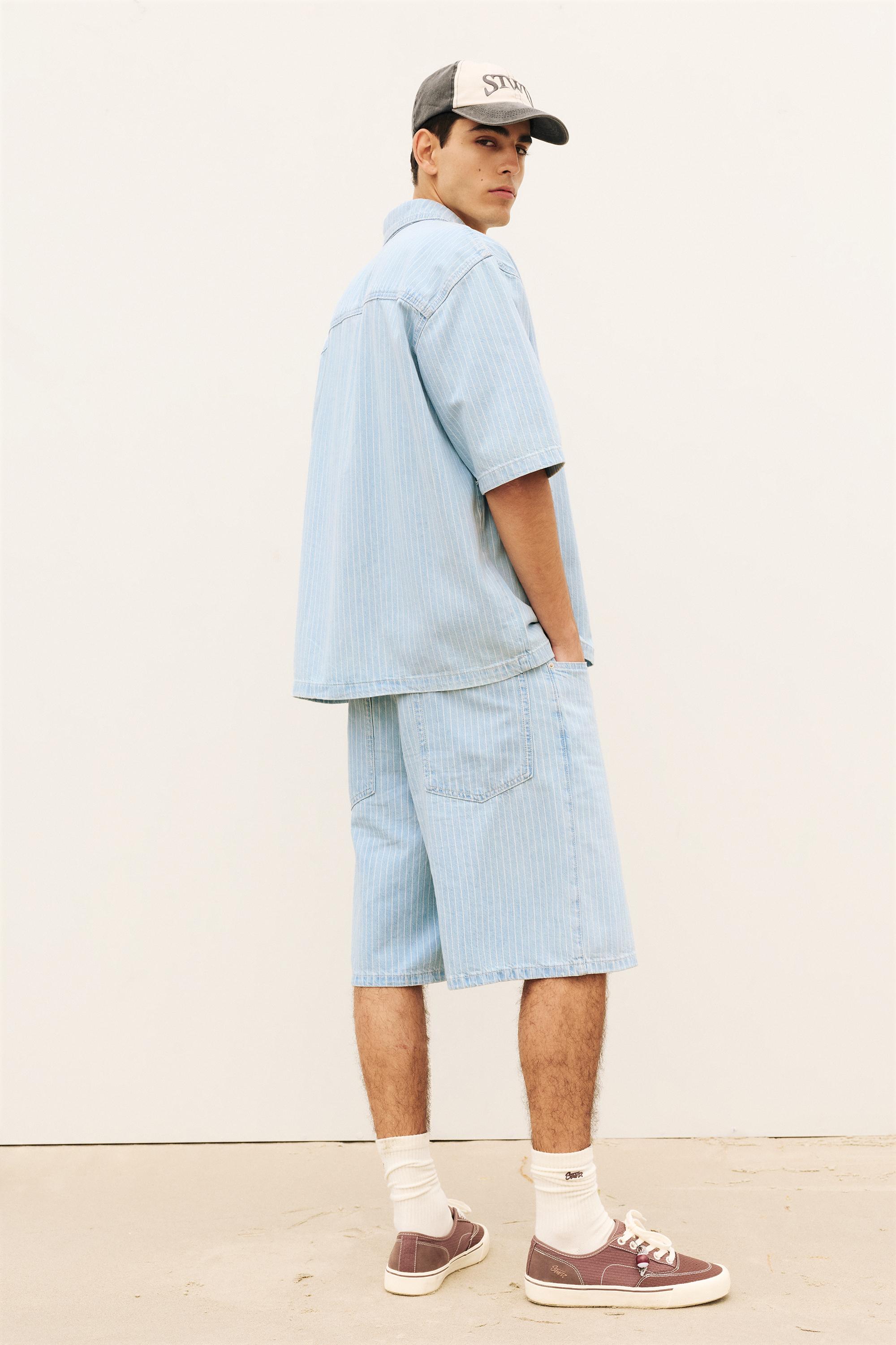 Denim striped short sleeve shirt — Pale indigo