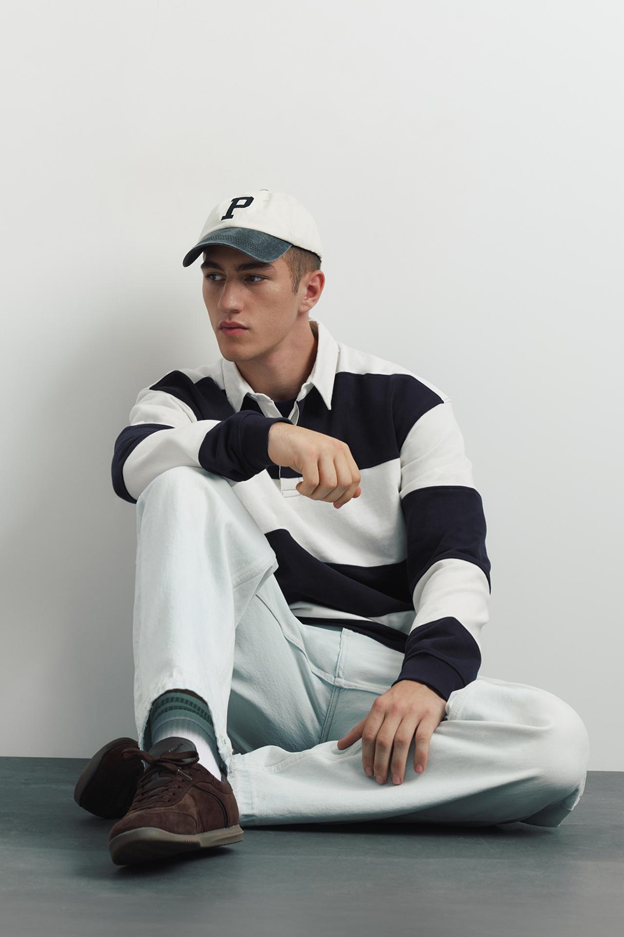 Long sleeve striped polo shirt — Off white