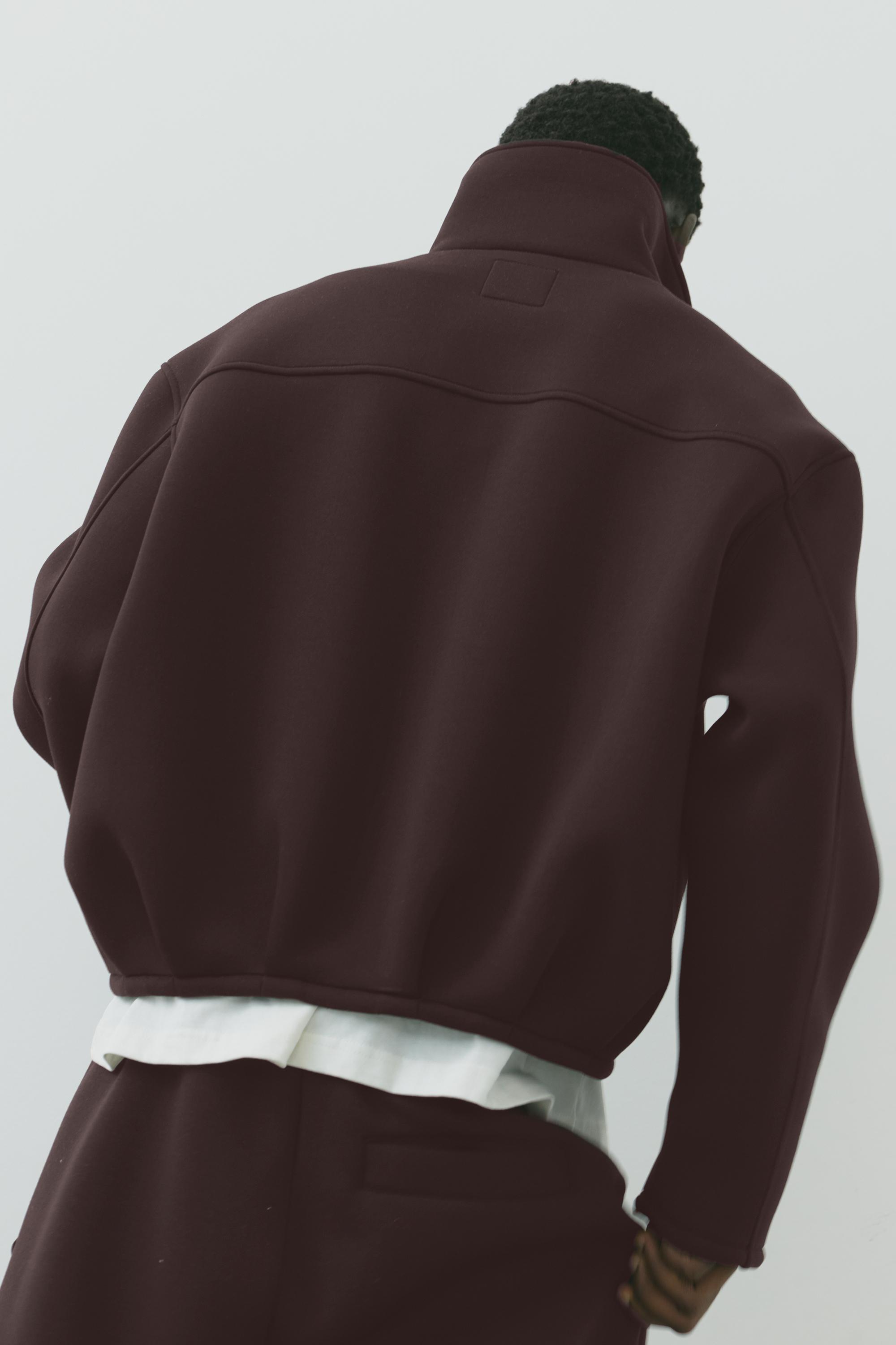 Neoprene-effect zip-up jacket — Brown