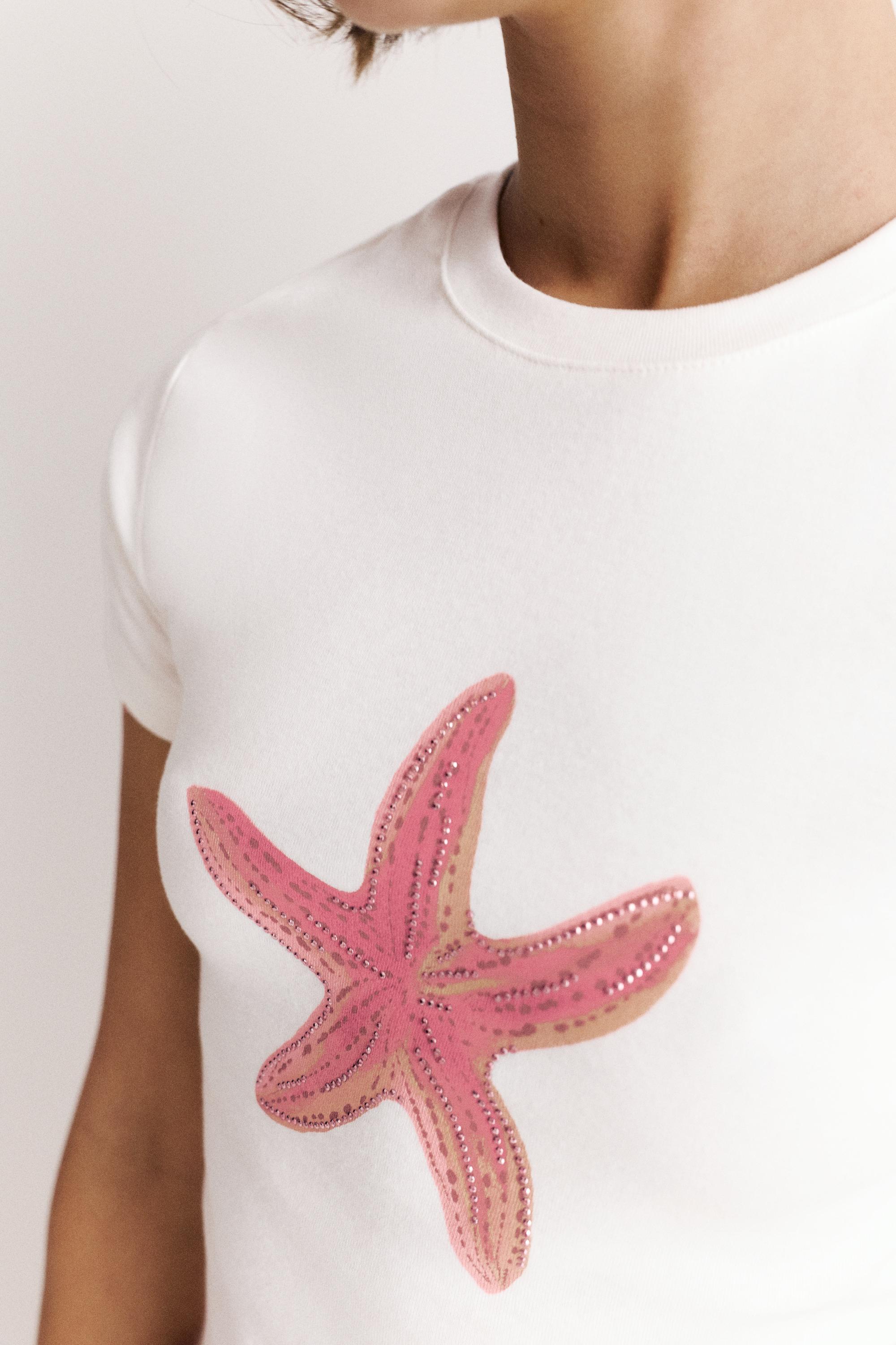 Rhinestone starfish T-shirt — White