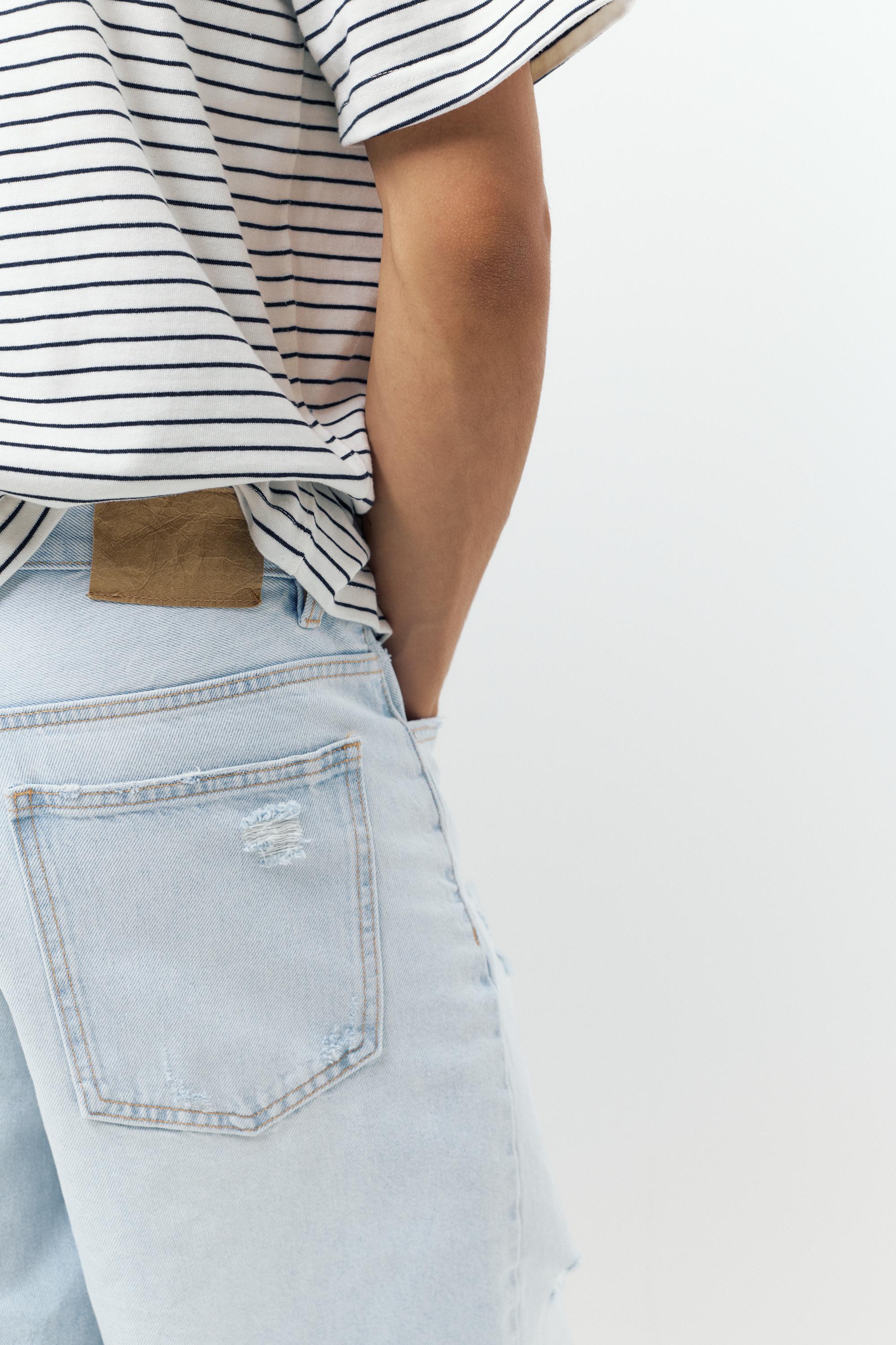 Straight-leg denim Bermuda shorts — Pale blue