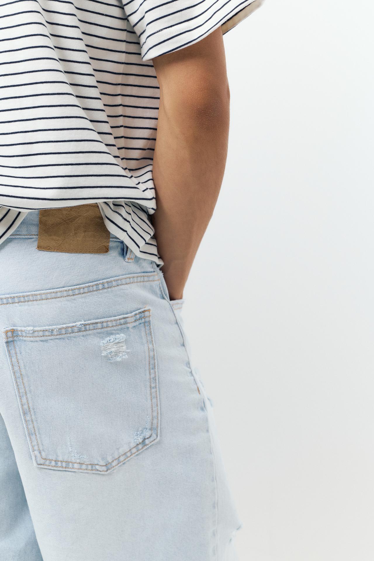 Straight-leg denim Bermuda shorts — Pale blue