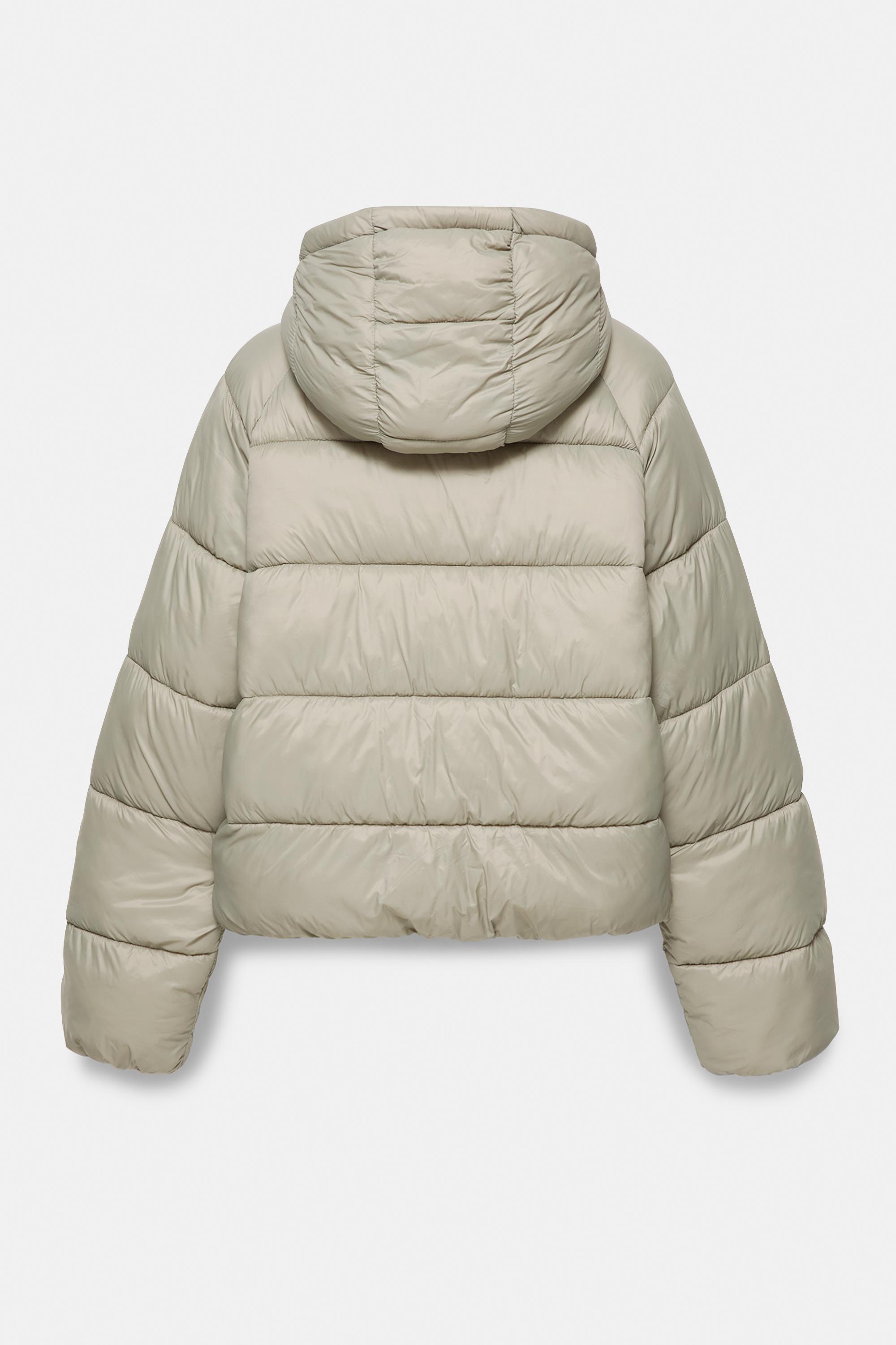 Hooded puffer jacket — Pale khaki
