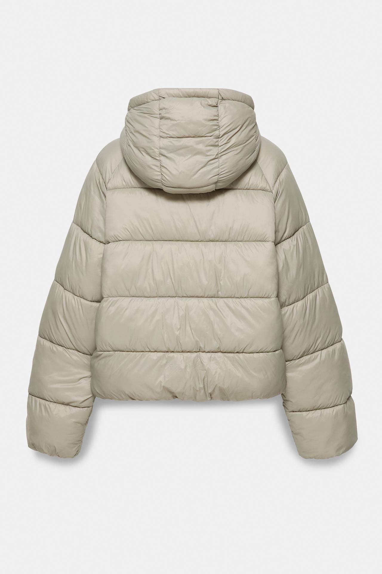 Hooded puffer jacket — Pale khaki