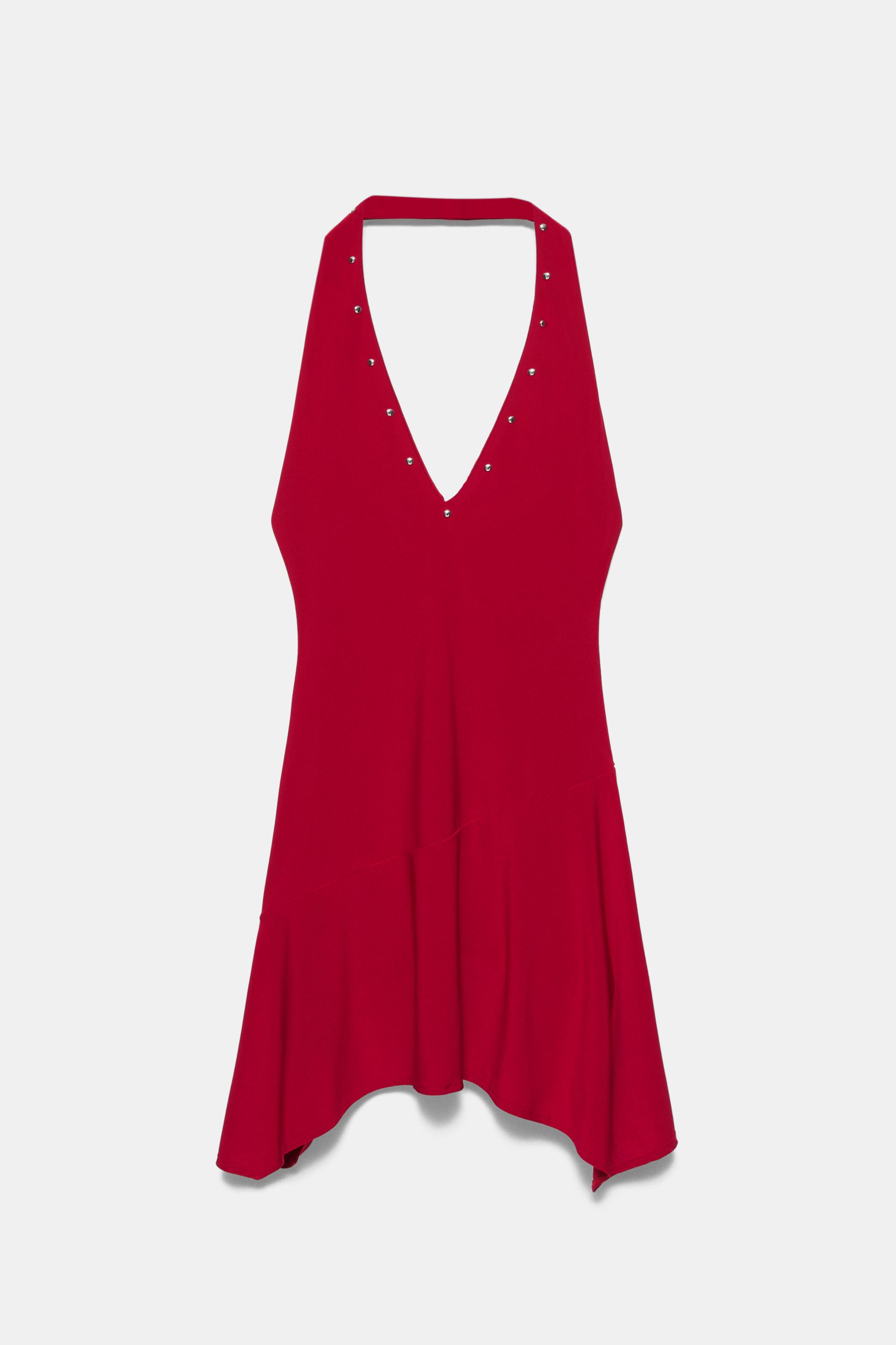 Short studded halter dress — Dark pink