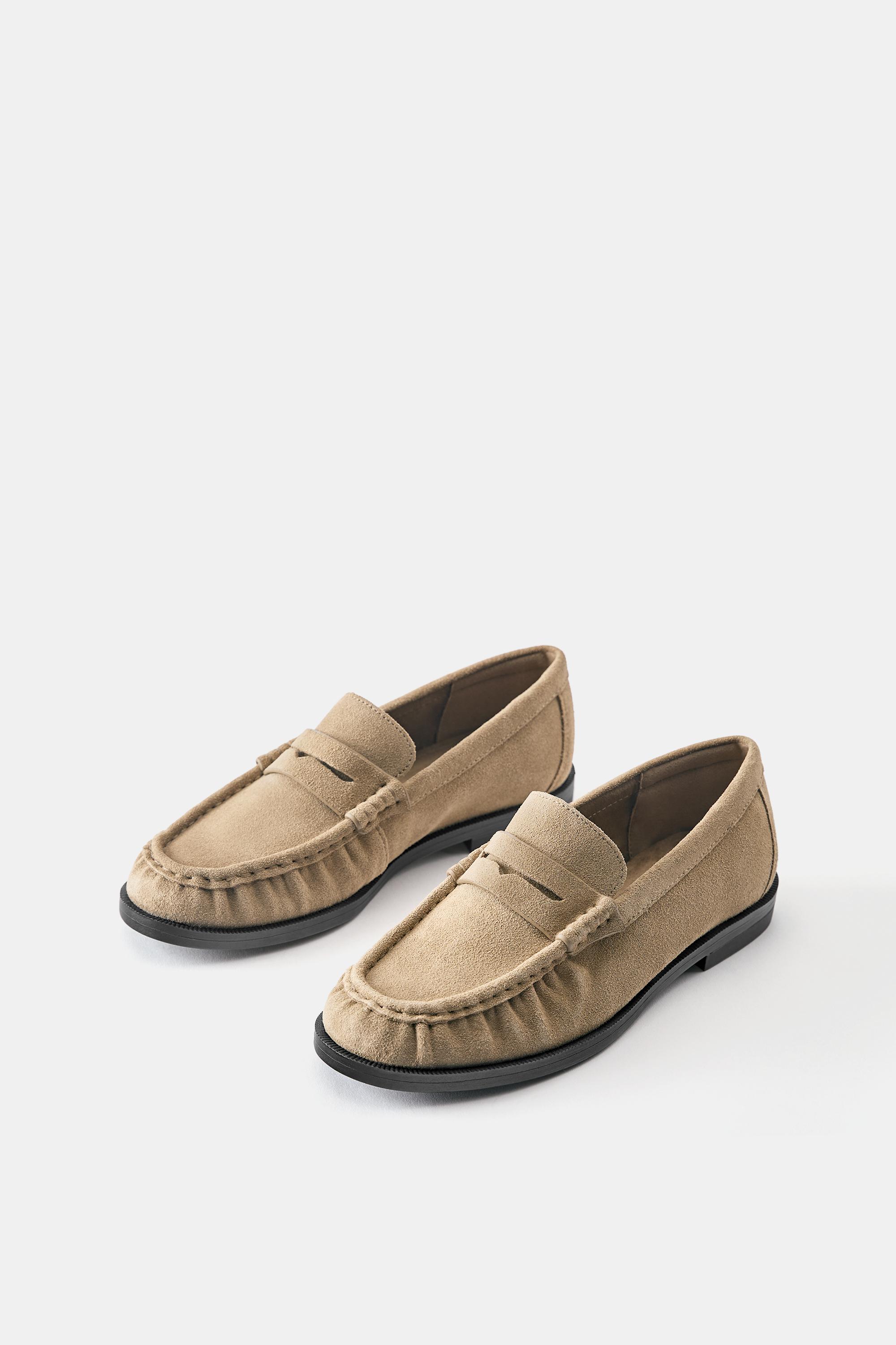 Leather gathered loafers — Brown