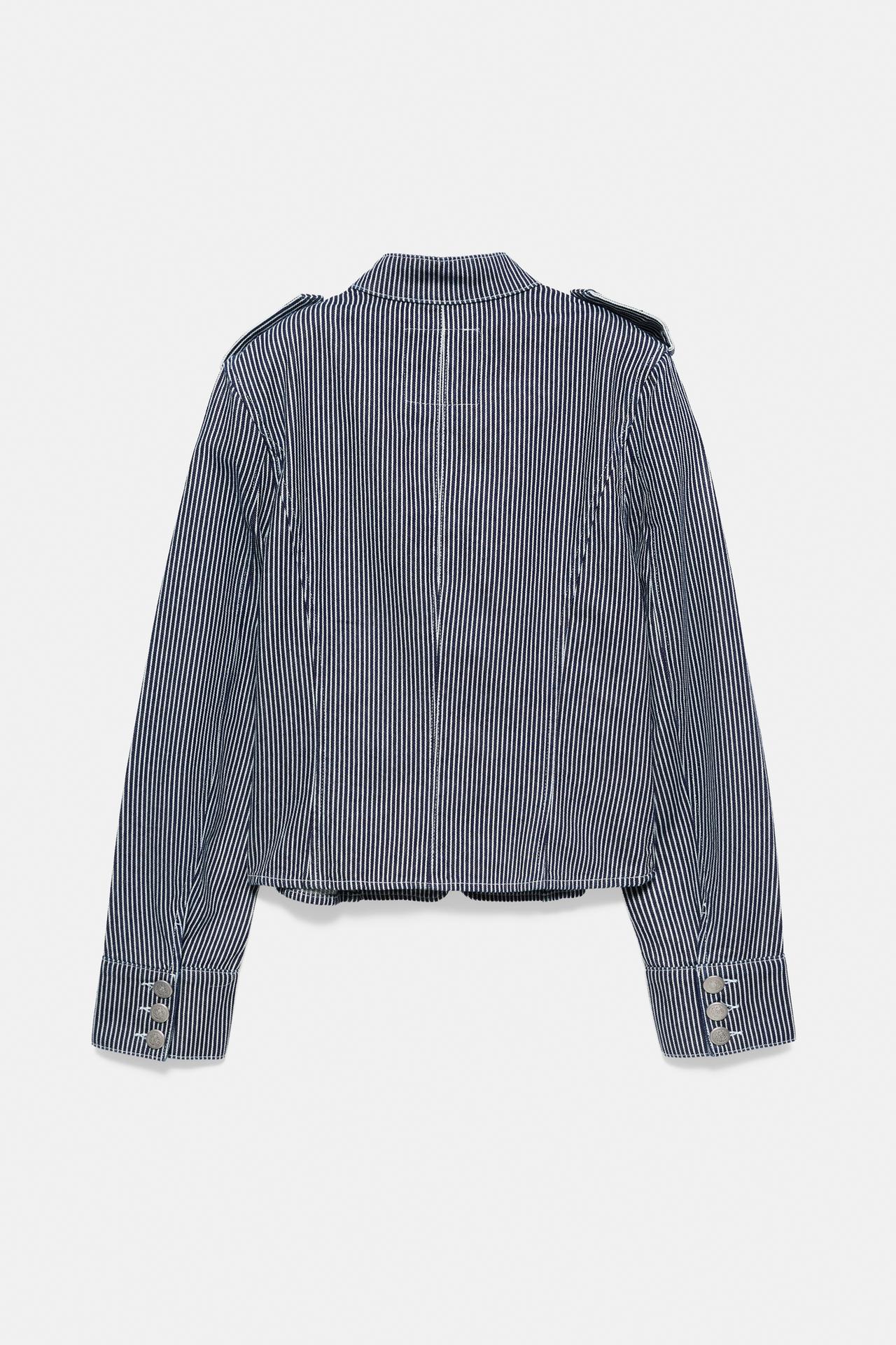 Striped buttoned denim jacket — Dark blue