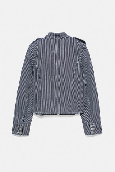 Striped buttoned denim jacket — Dark blue 7