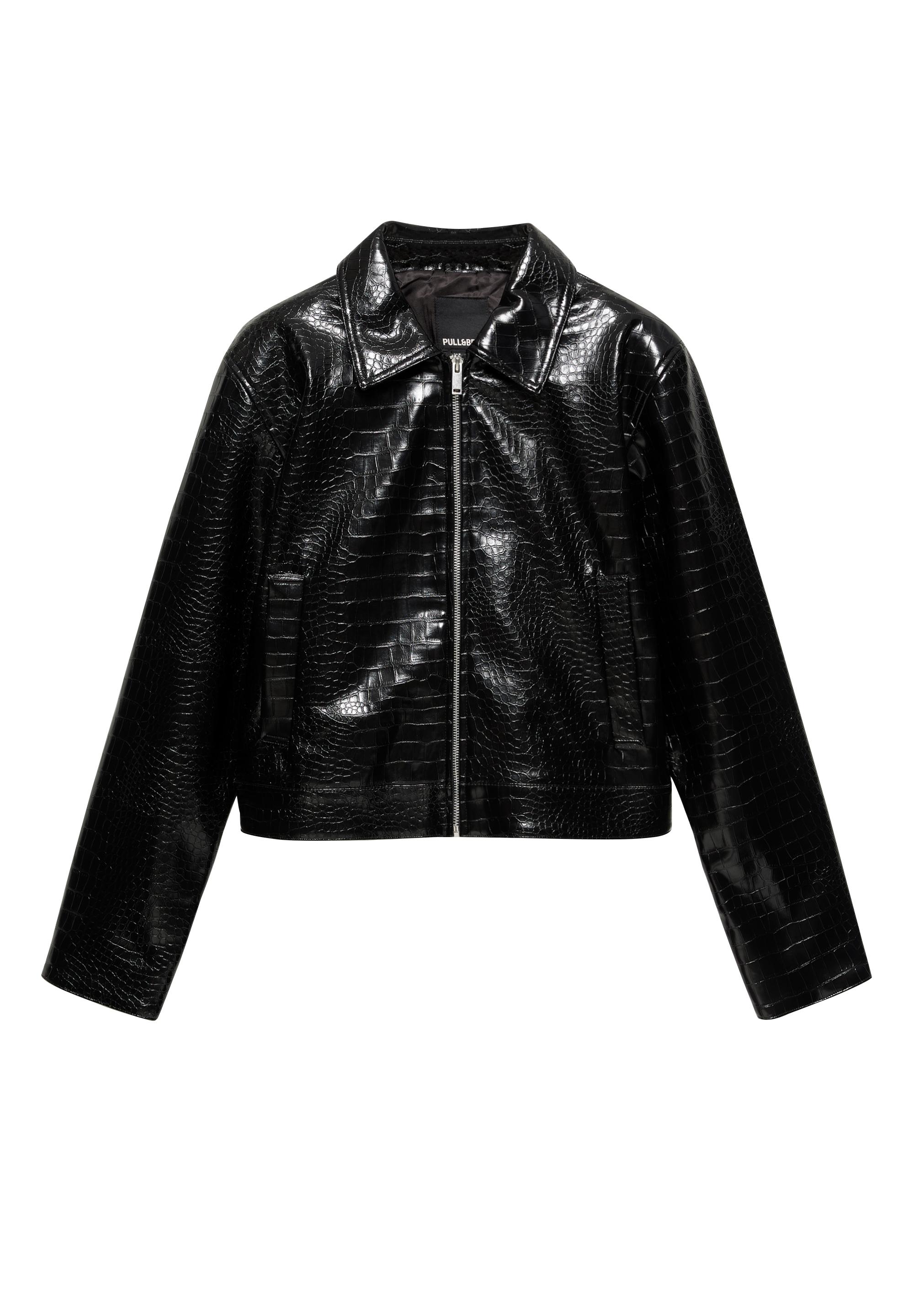 Crocodile-effect leather effect jacket — Black