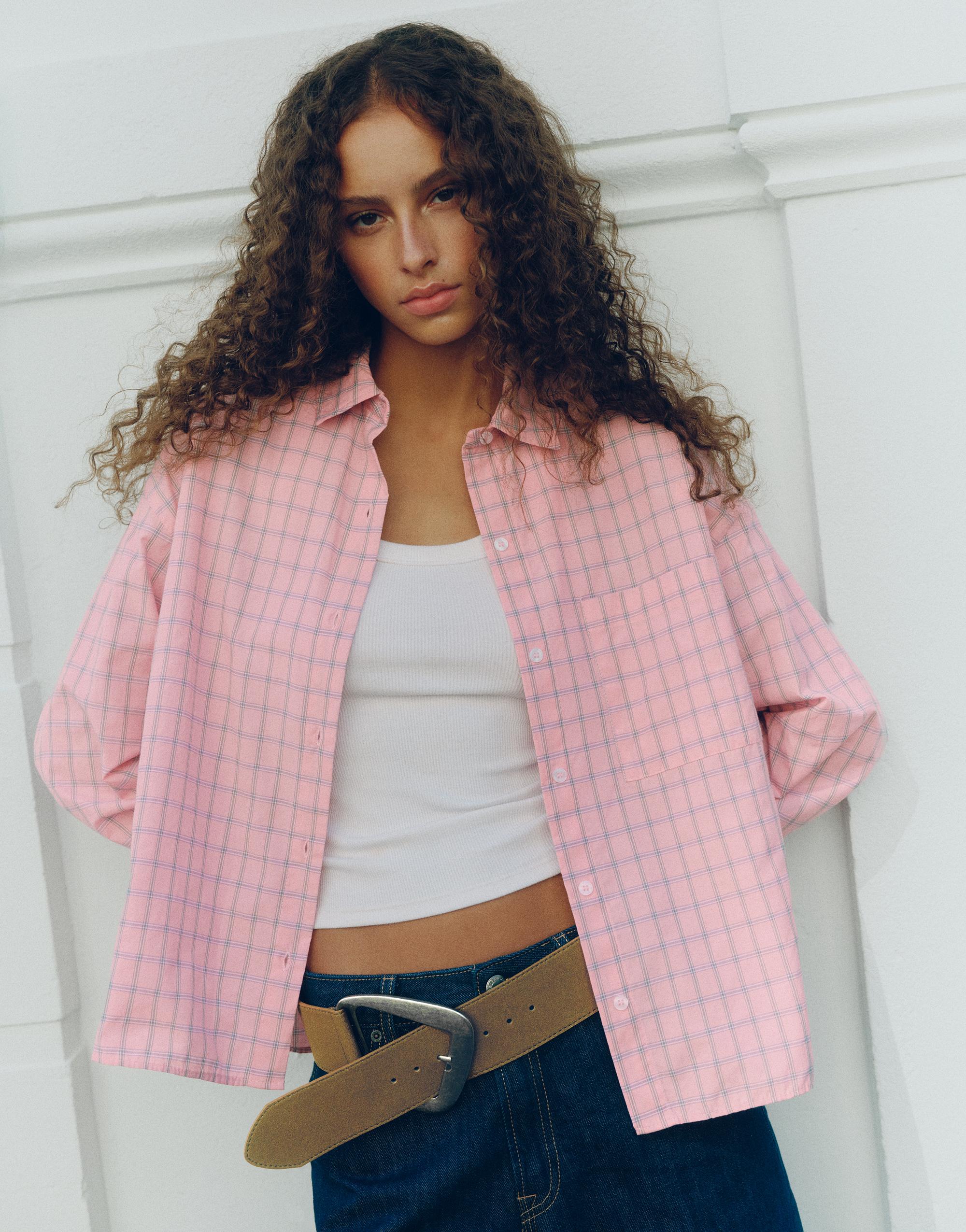 Check pocket shirt — Pink