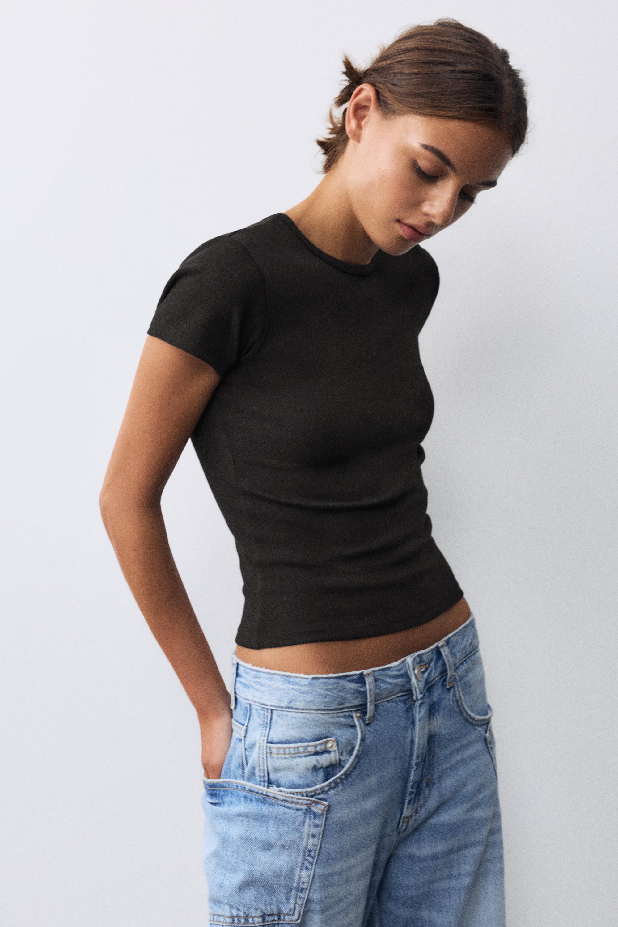 Ribbed short sleeve T-shirt — Black
