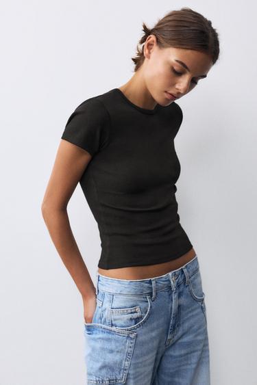 Ribbed short sleeve T-shirt — Black 1