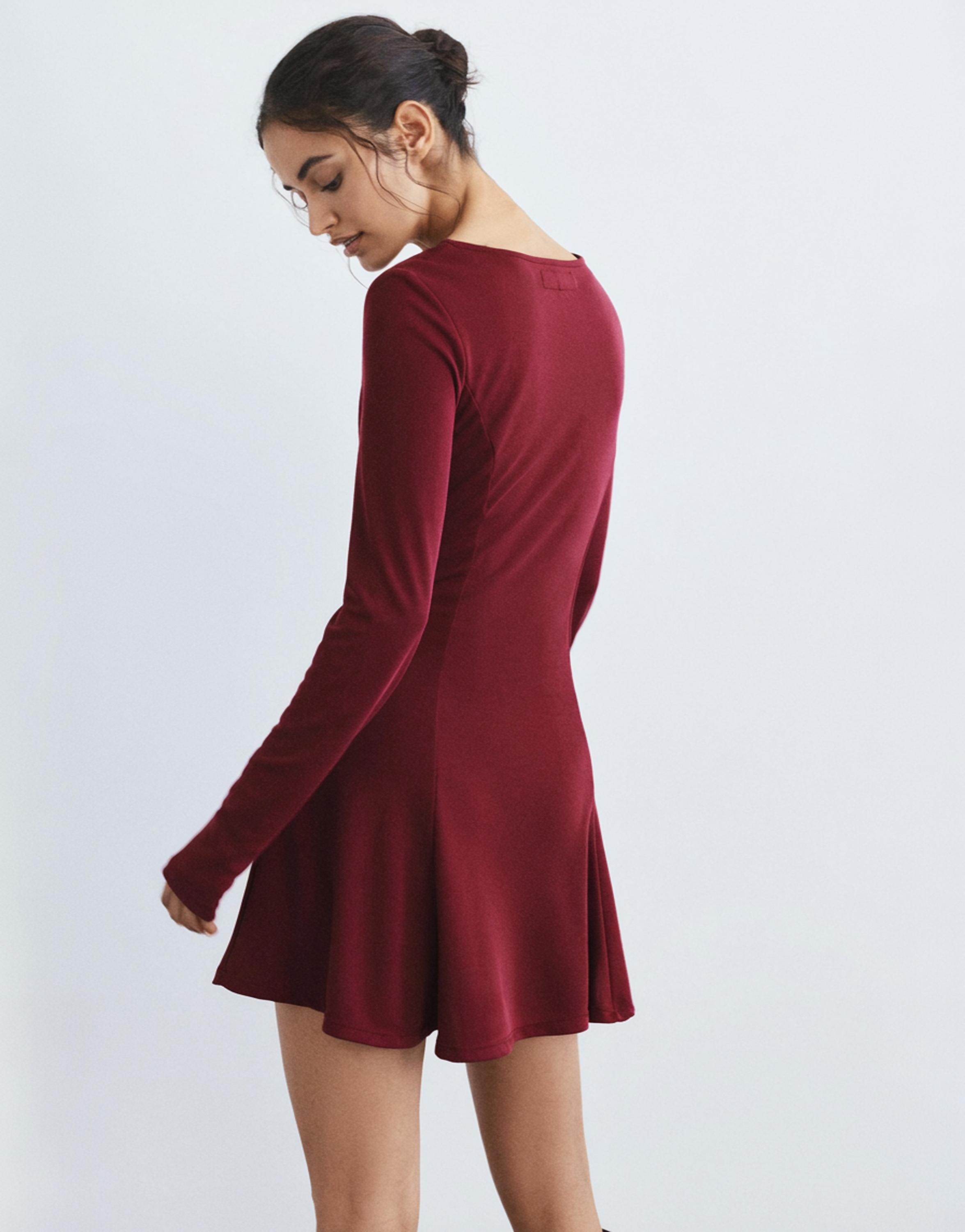 Short cupro dress with a flowing hem — Wine