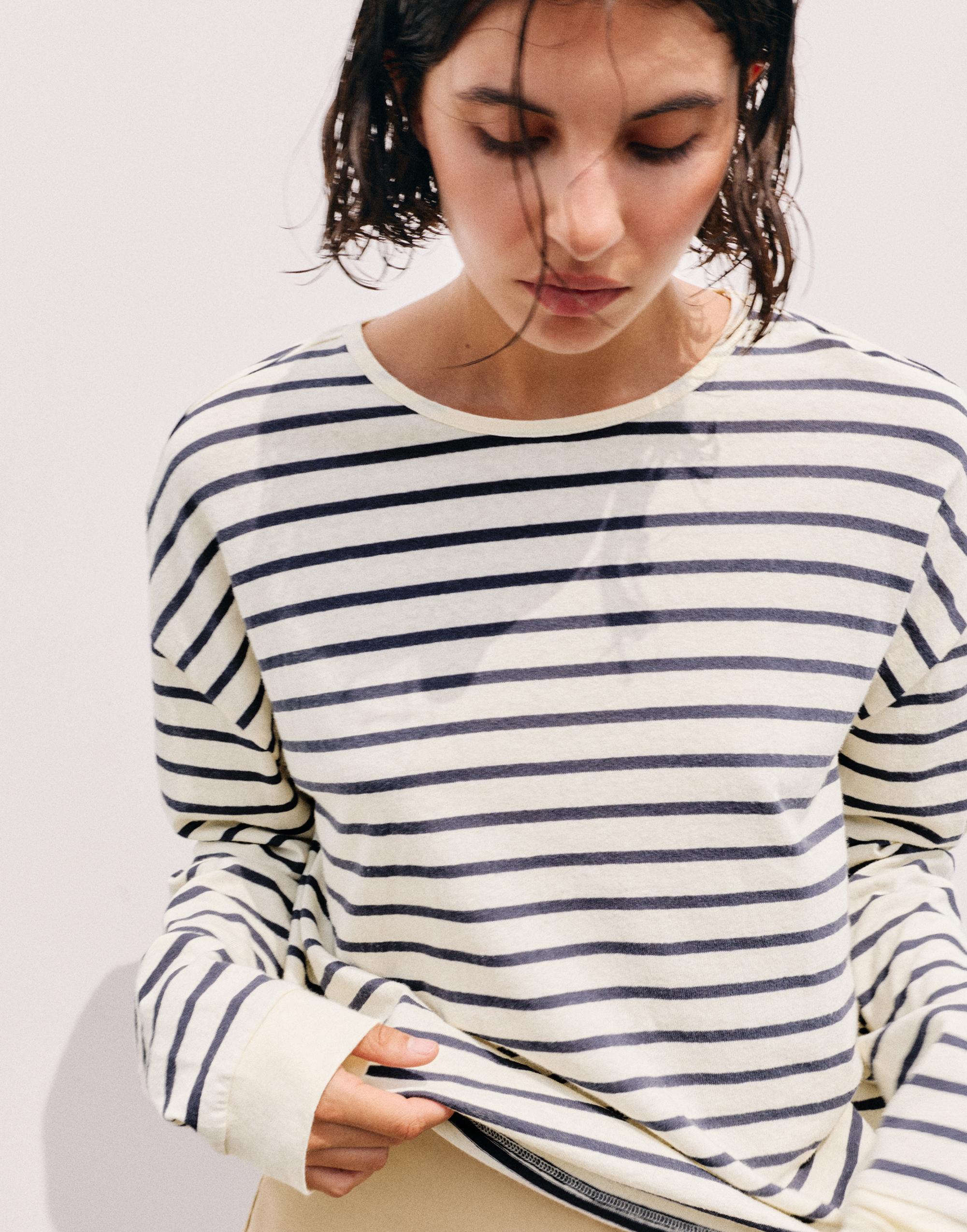 Oversize long sleeve striped T-shirt — Vanilla