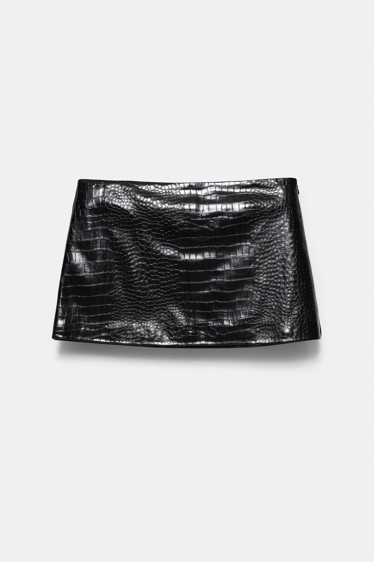 Crocodile leather effect mini skirt — Black
