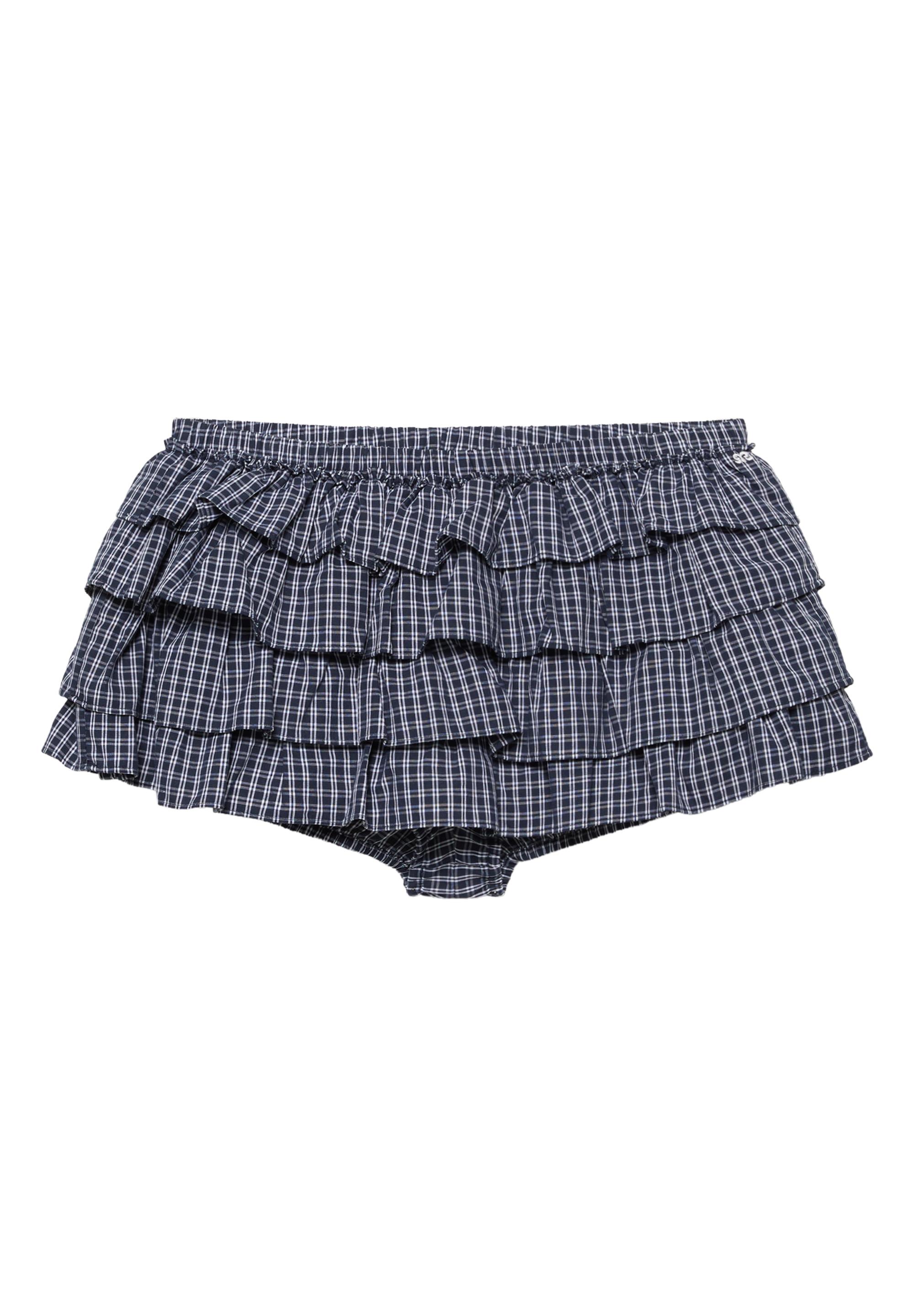 Kareli fırfırlı şort etek