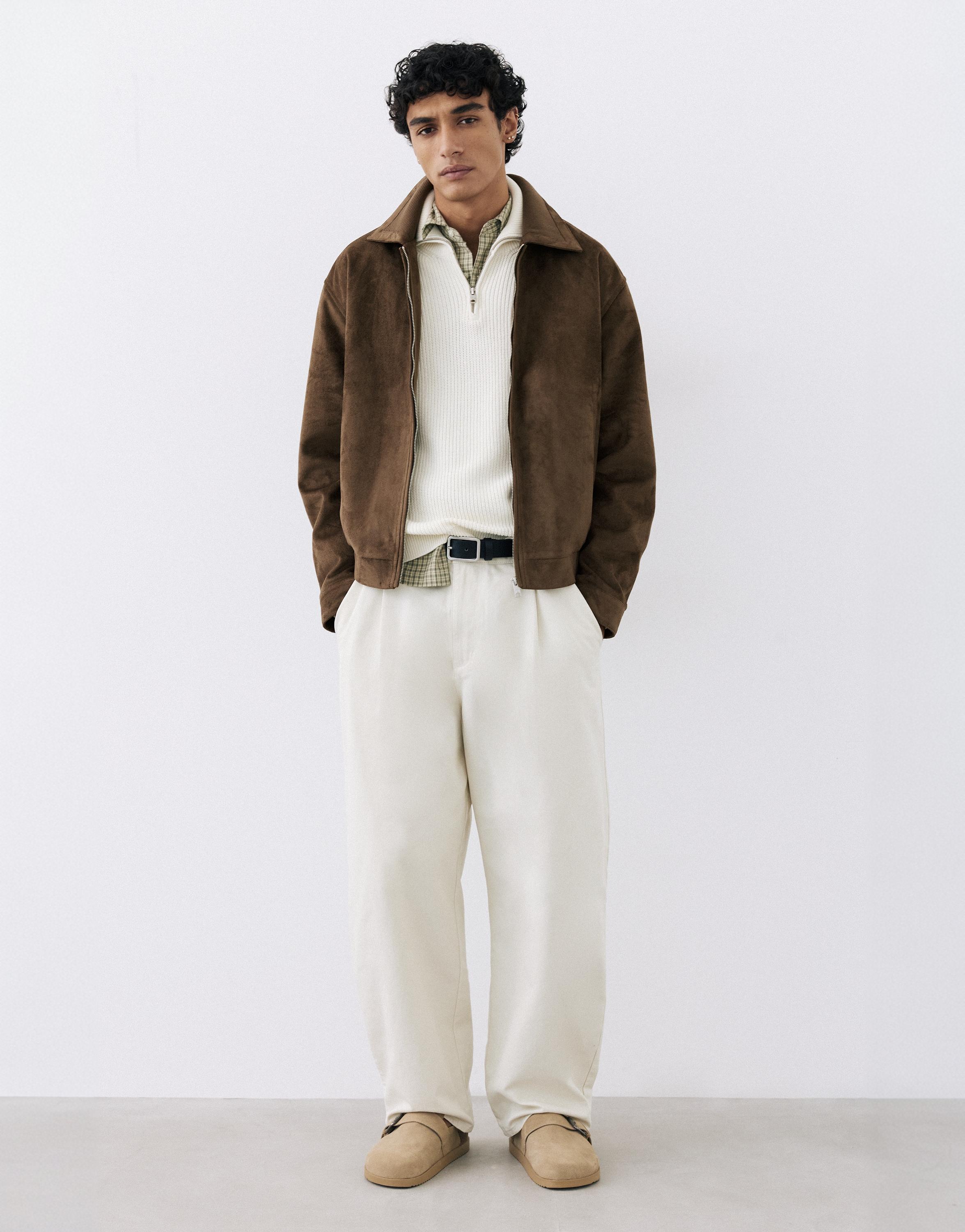 Faux suede jacket — Dark brown