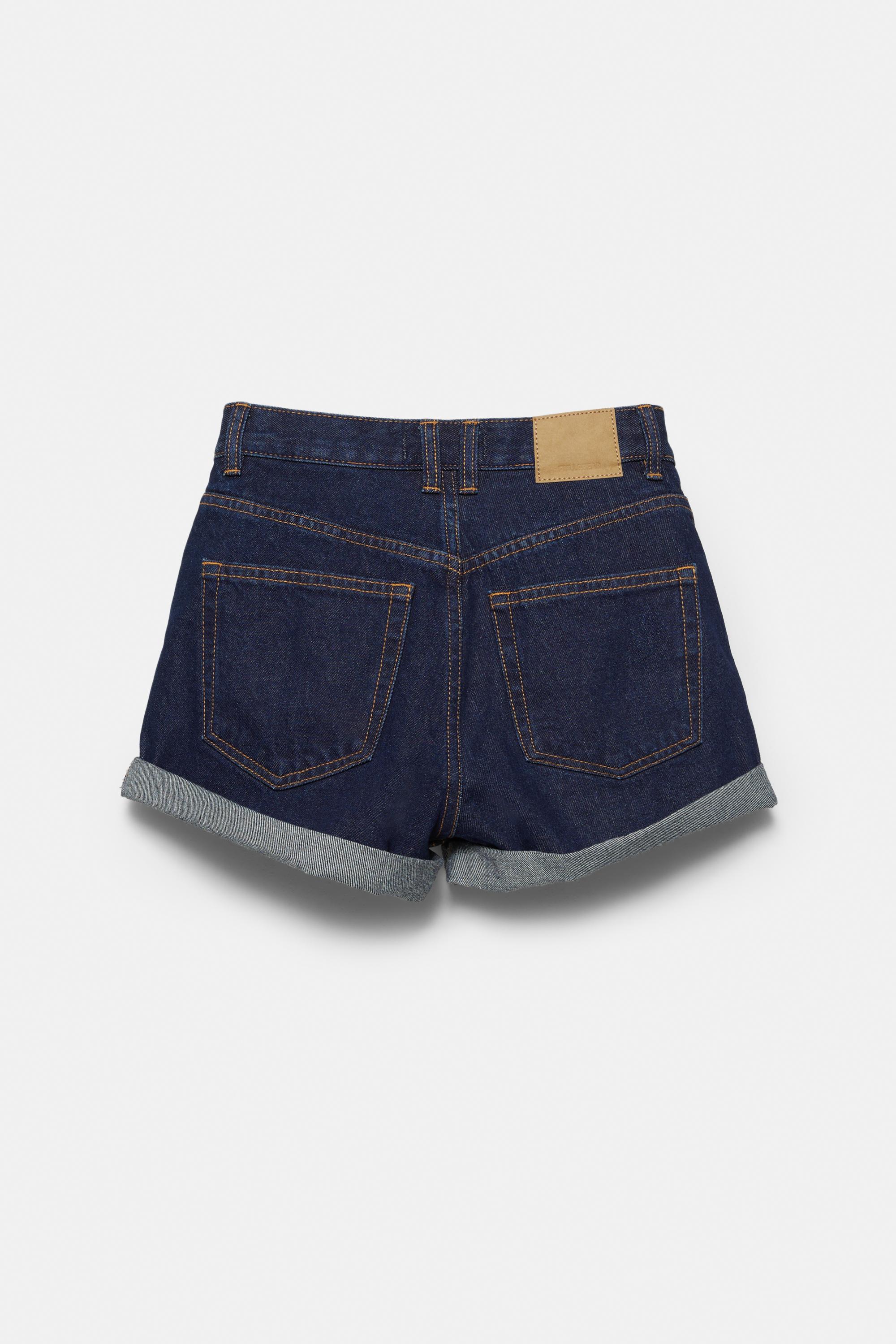 Mom fit paçası kıvrık denim şort - Görsel 4