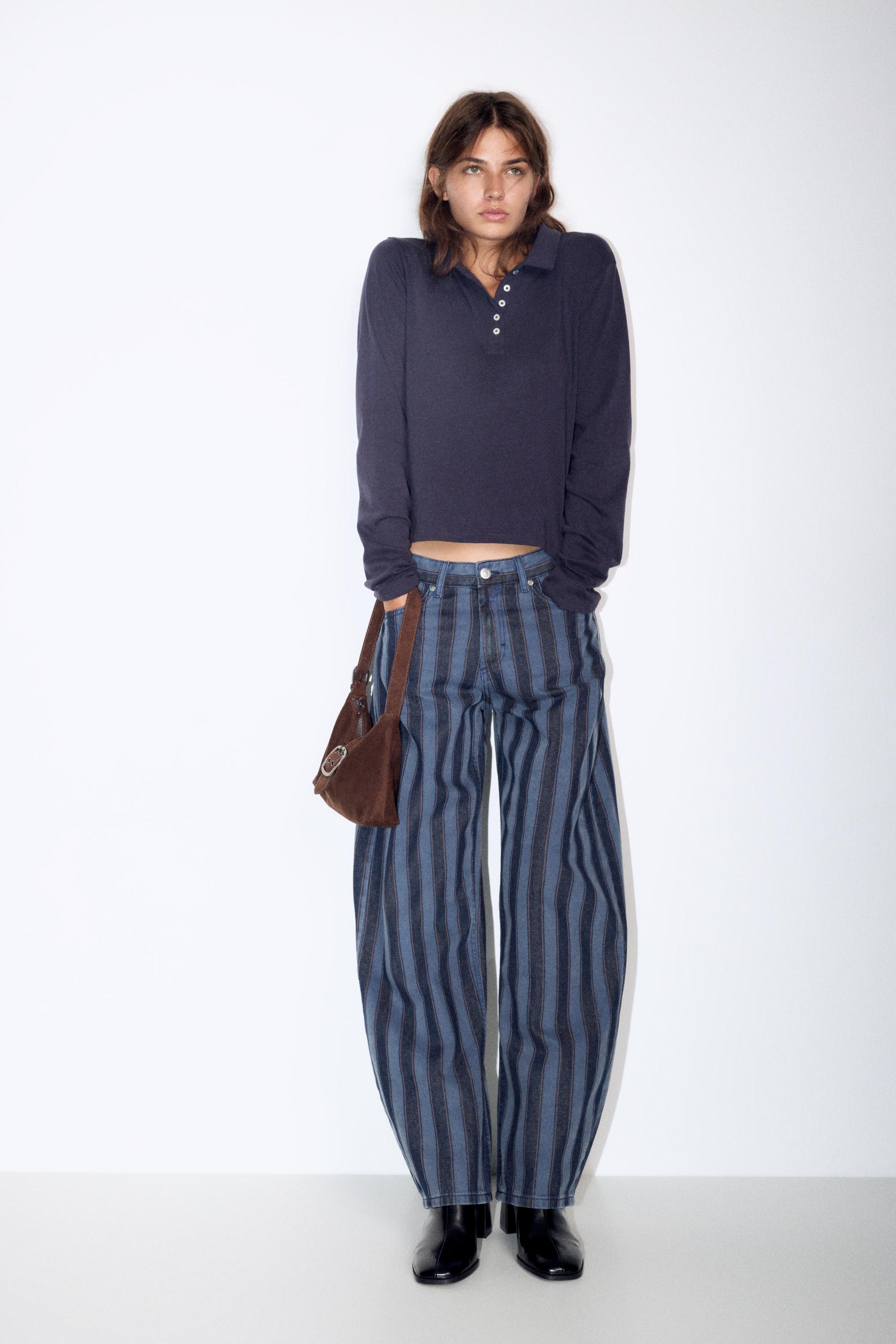 Pull&Bear Çizgili barrel fit jean görsel 3
