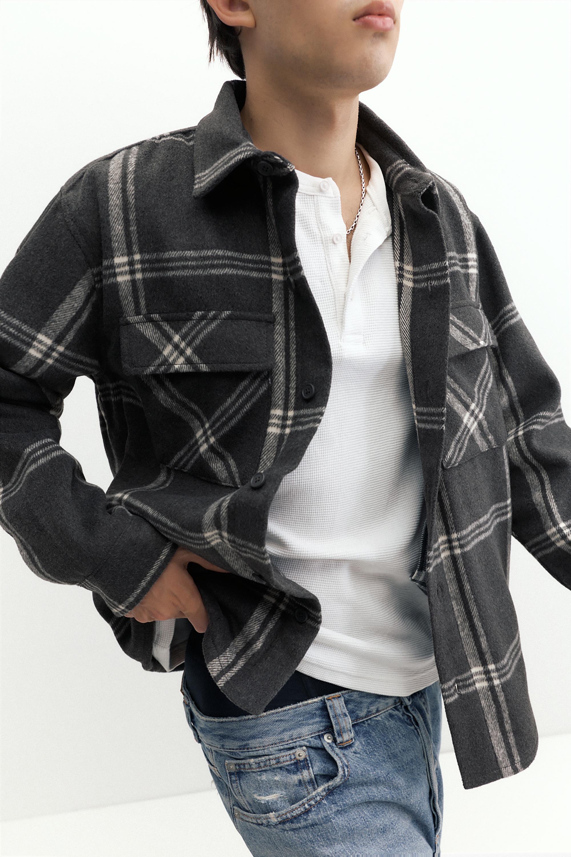 Pull&Bear Kareli uzun kollu overshirt görsel 8