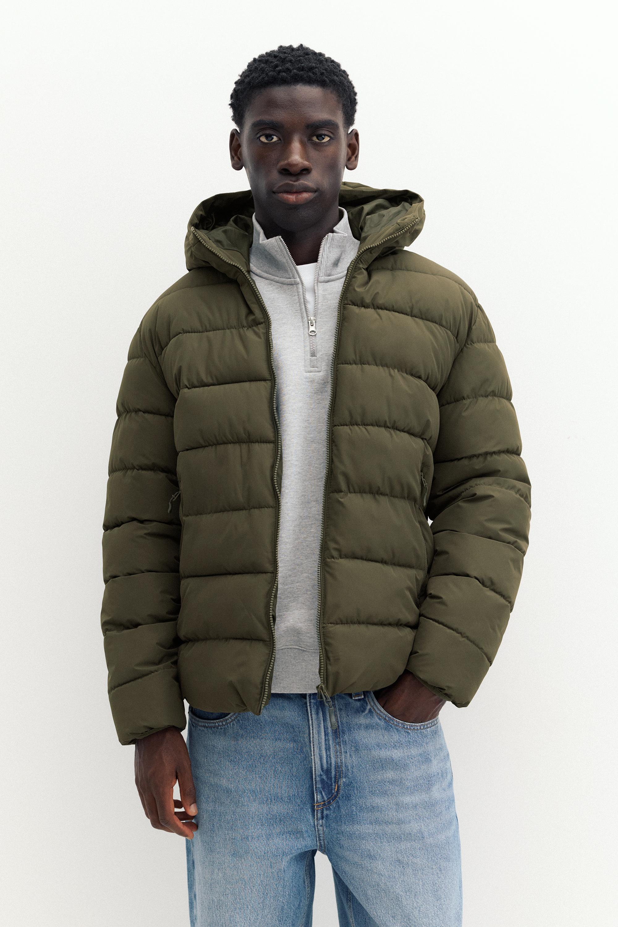 Puffer jacket with hood — Dark khaki