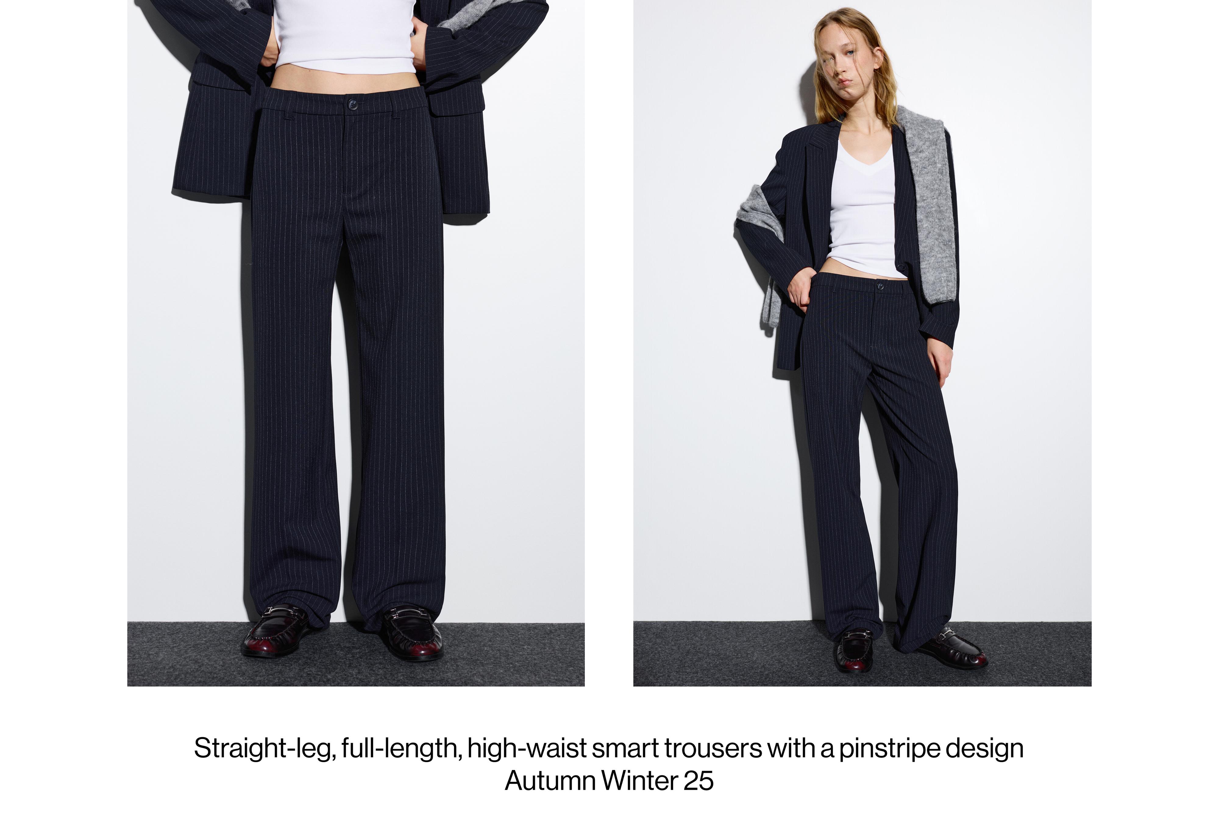 Smart high-waist straight-leg trousers — Striped