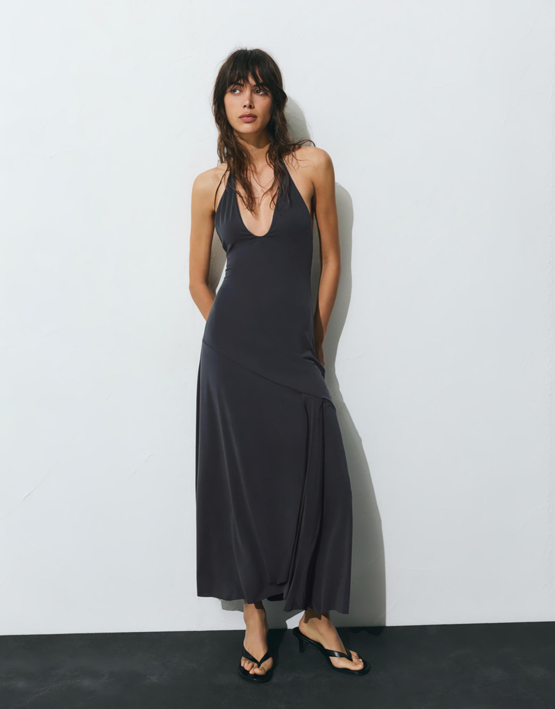 Cupro uzun halter elbise