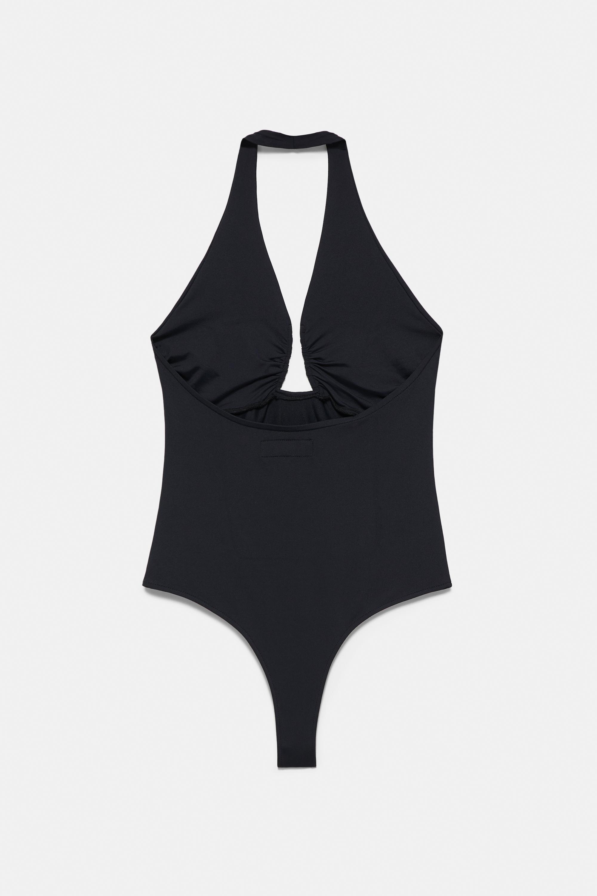 Gathered halterneck bodysuit — Black