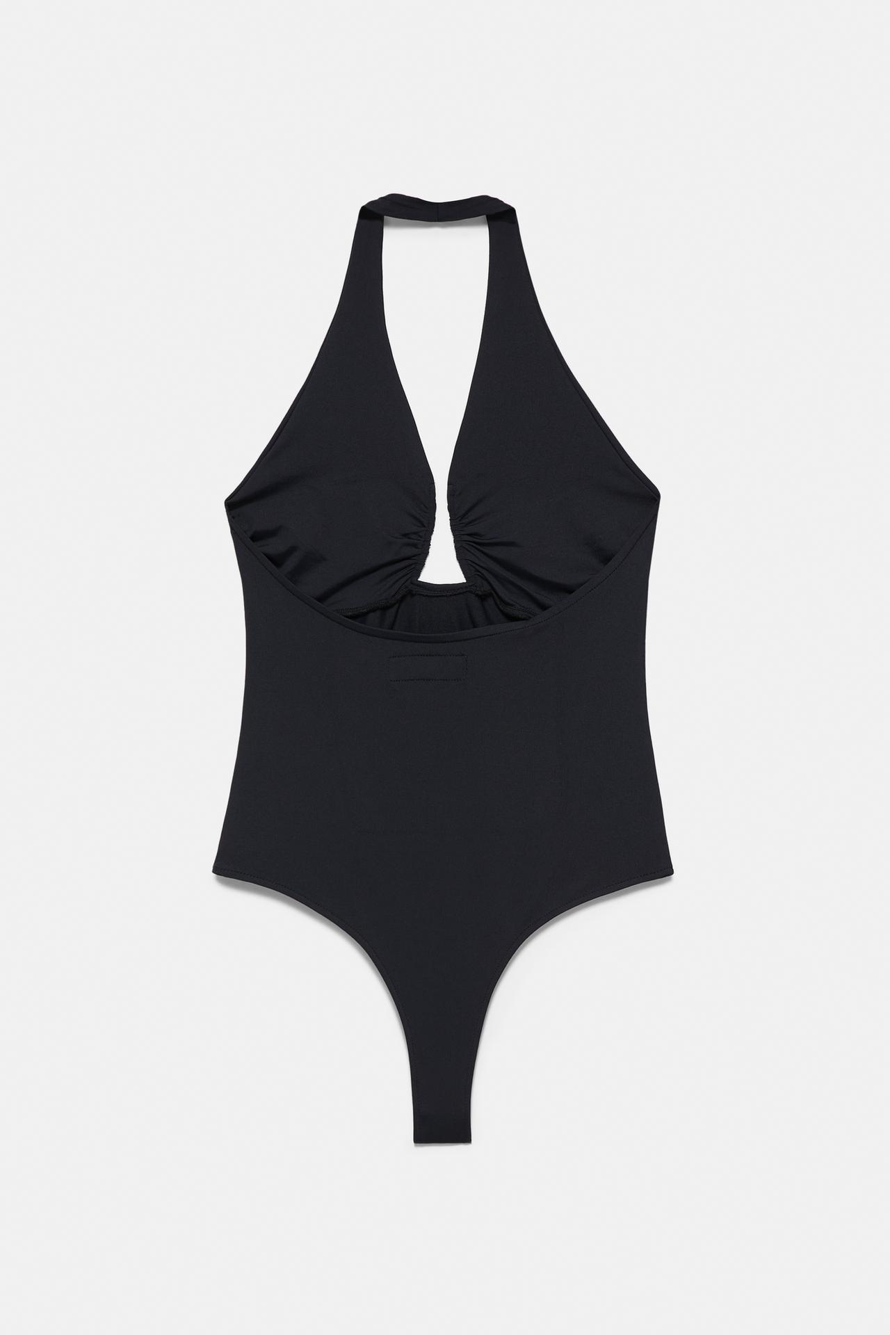 Gathered halterneck bodysuit — Black