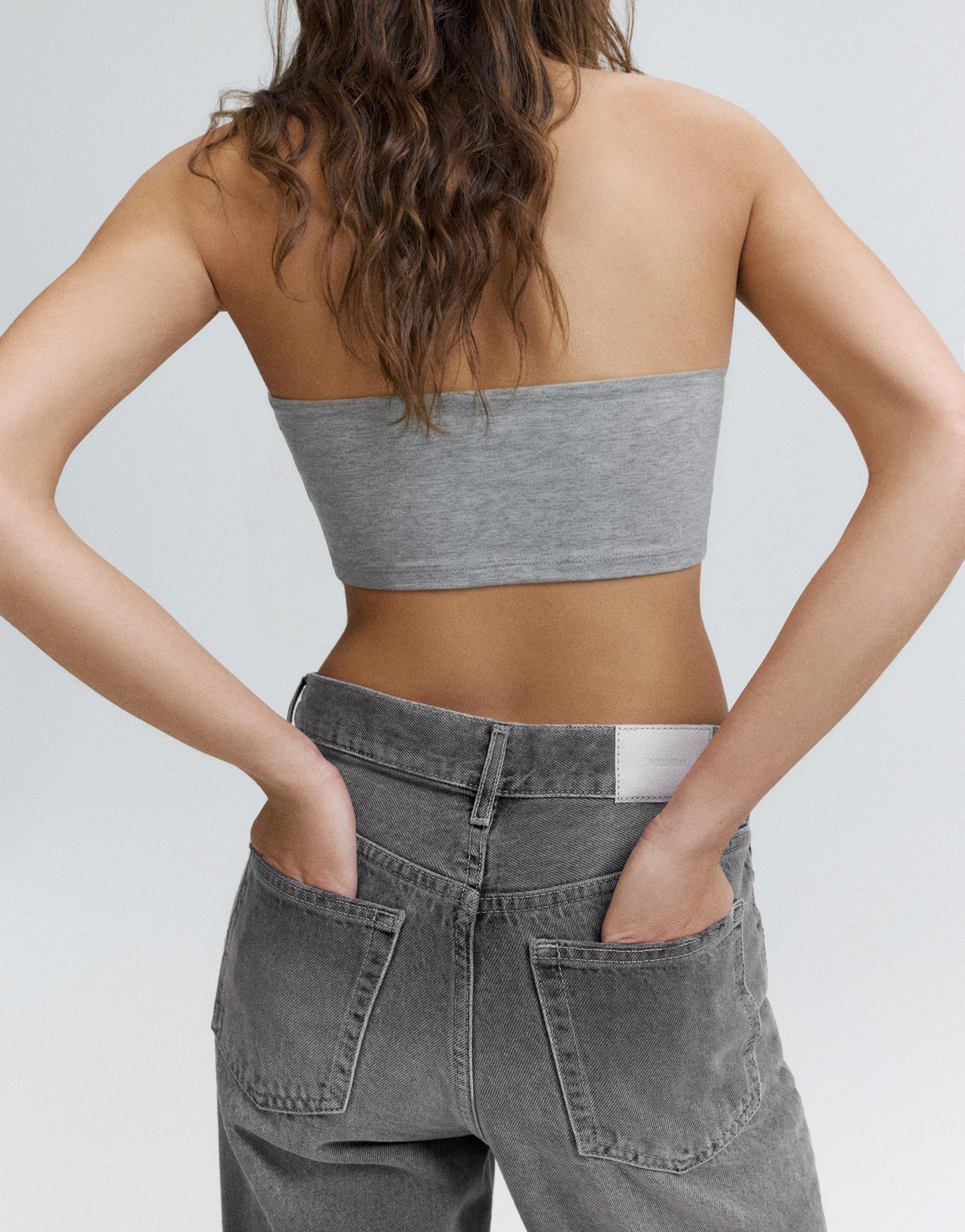 Straight-leg jeans with crossover waistband — Grey