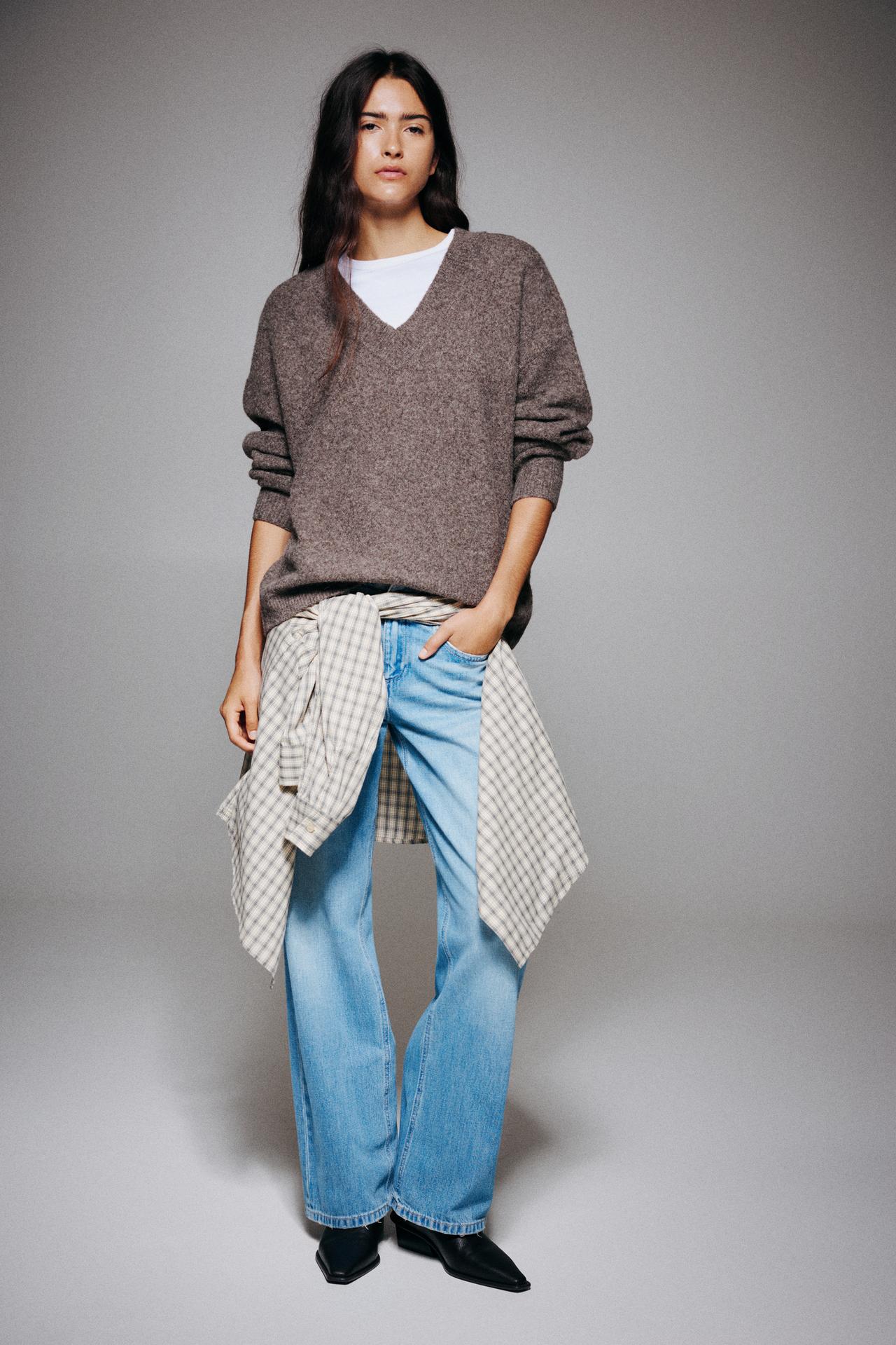 Boxy V-neck jumper — Brown marl
