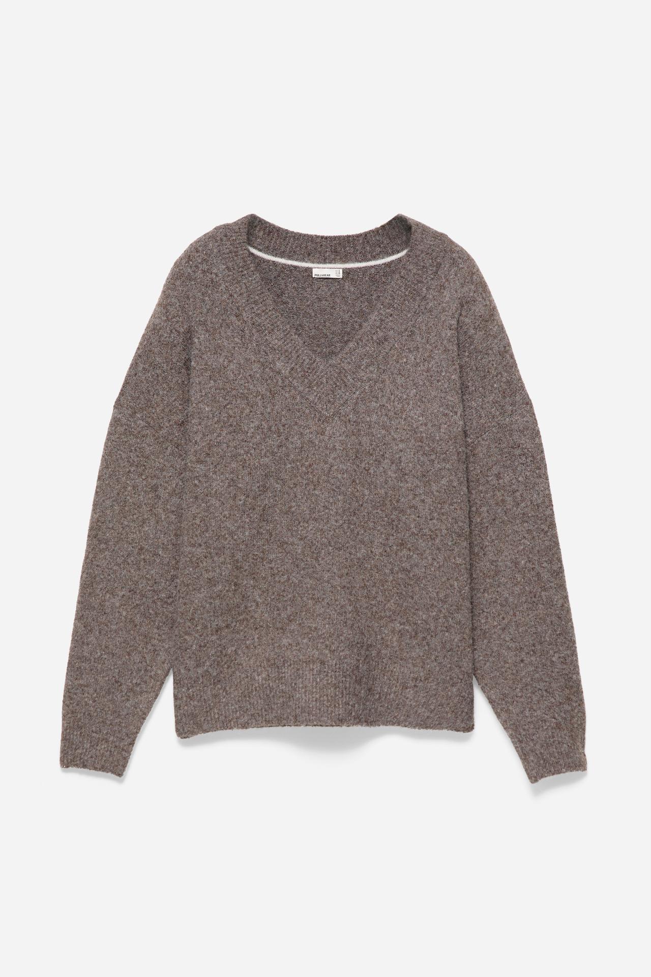 Boxy V-neck jumper — Brown marl
