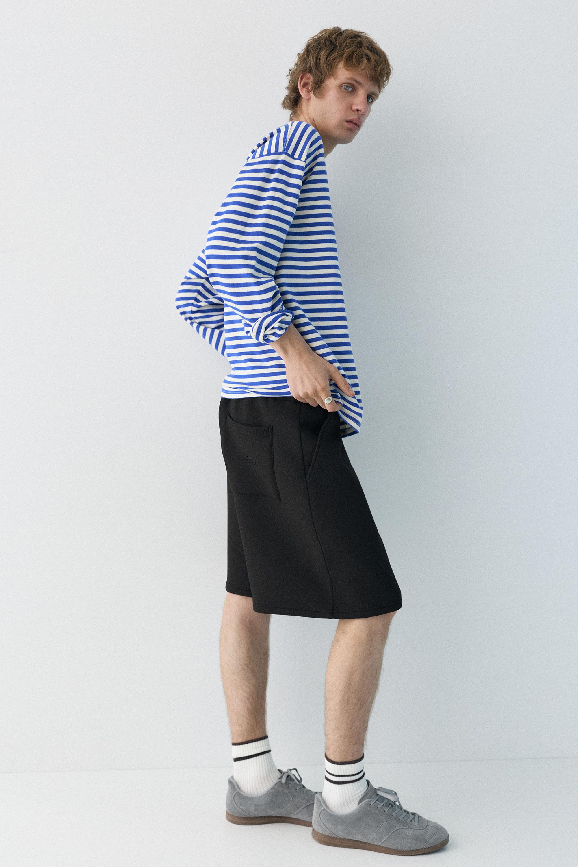 Neoprene-effect jogger Bermuda shorts — Black