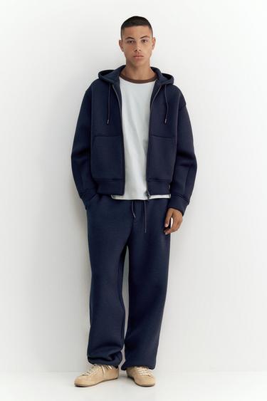Neoprene-effect zip-up hoodie — Navy 4