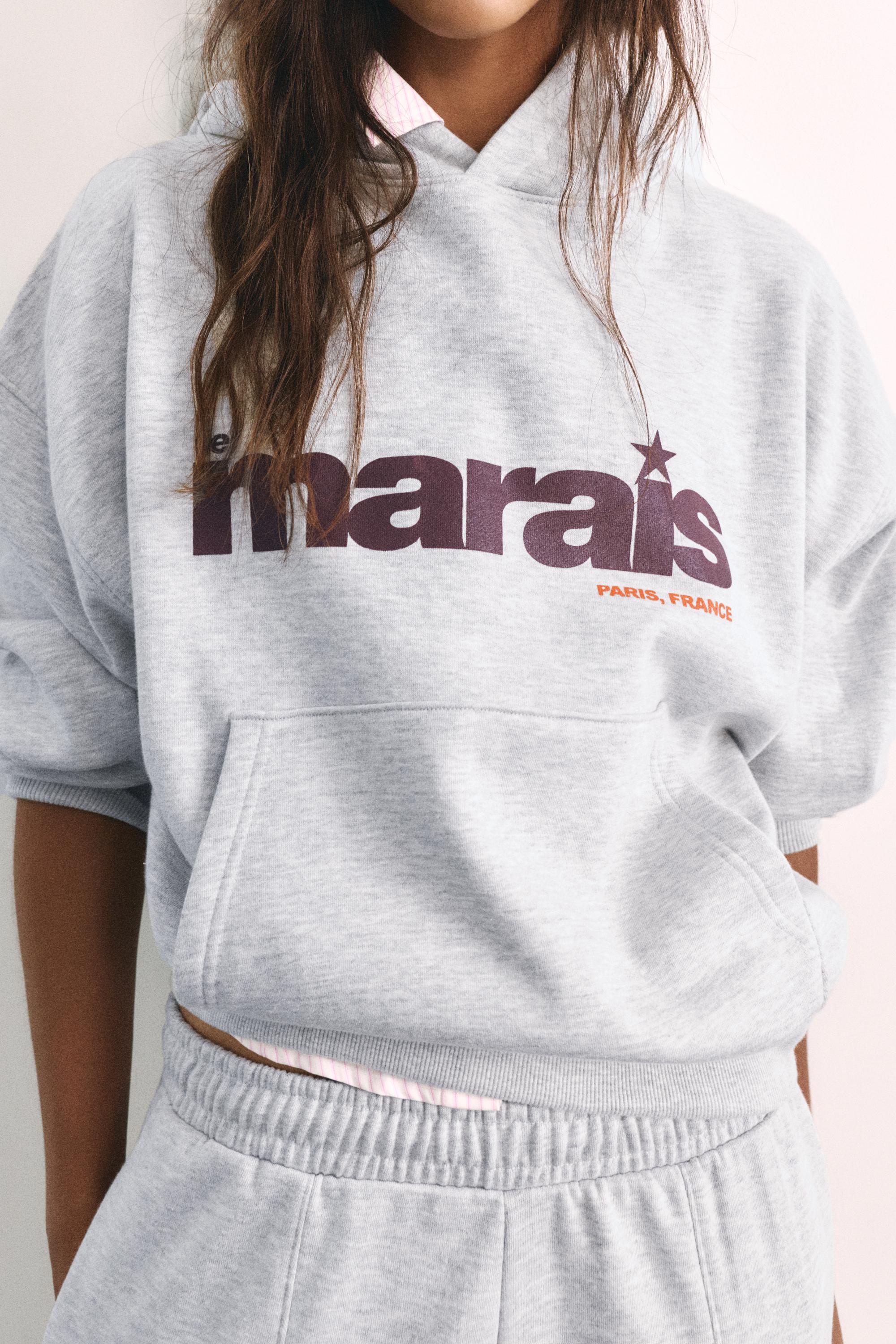 Graphic hoodie — Grey marl
