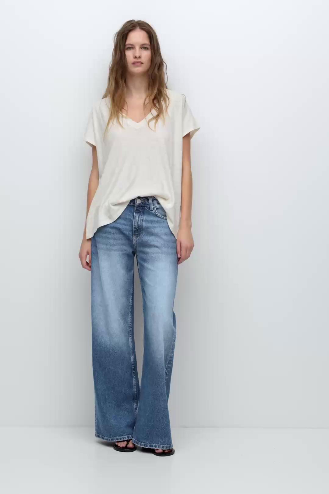 Wide-leg stud jeans | Pull&Bear United States