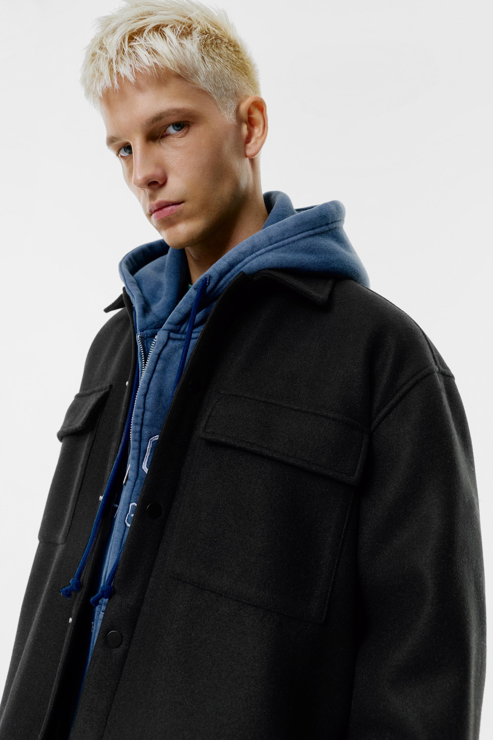 Cepli yünlü ince ceket - Görsel 8