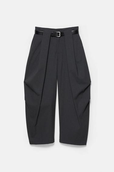 High-waist barrel trousers with pleats and belt — Dark grey 6
