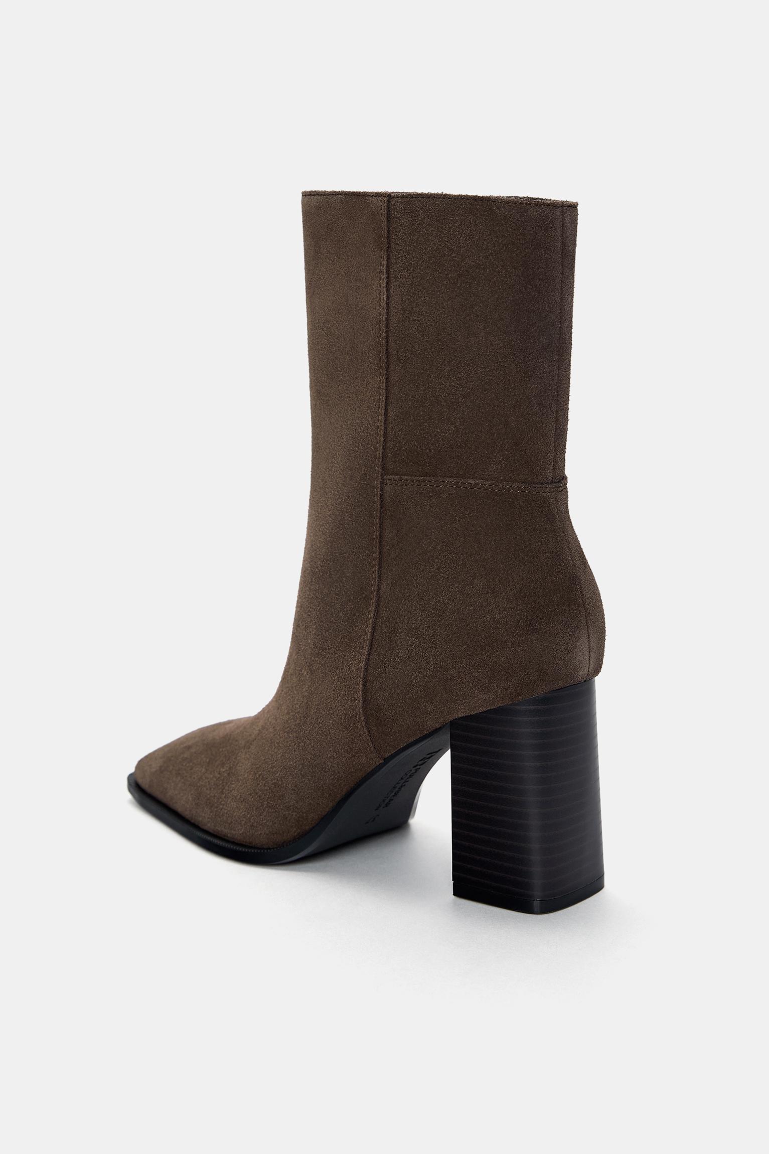 Leather high-heel ankle boots — Taupe