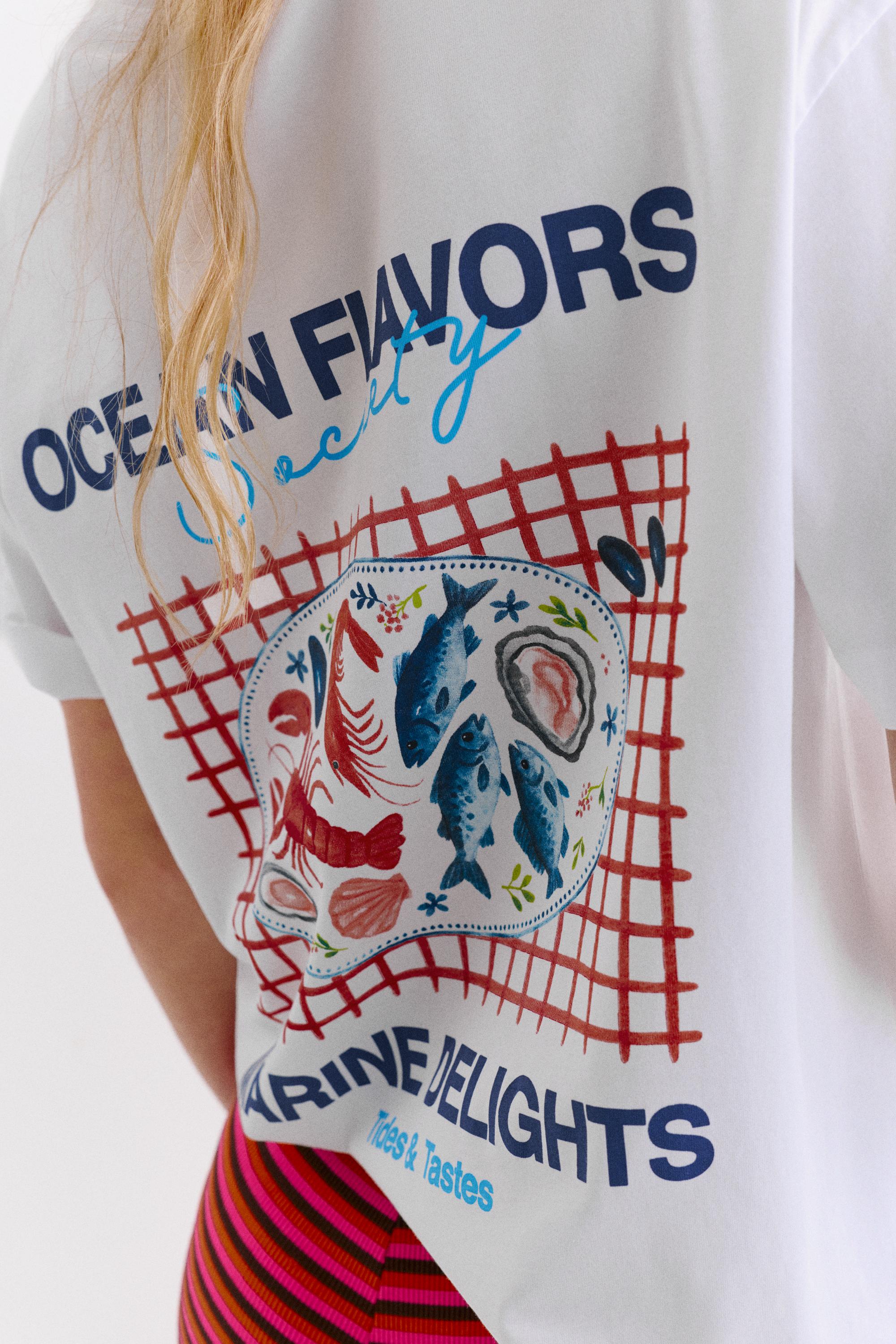 Istakoz grafik baskılı t-shirt - Görsel 9