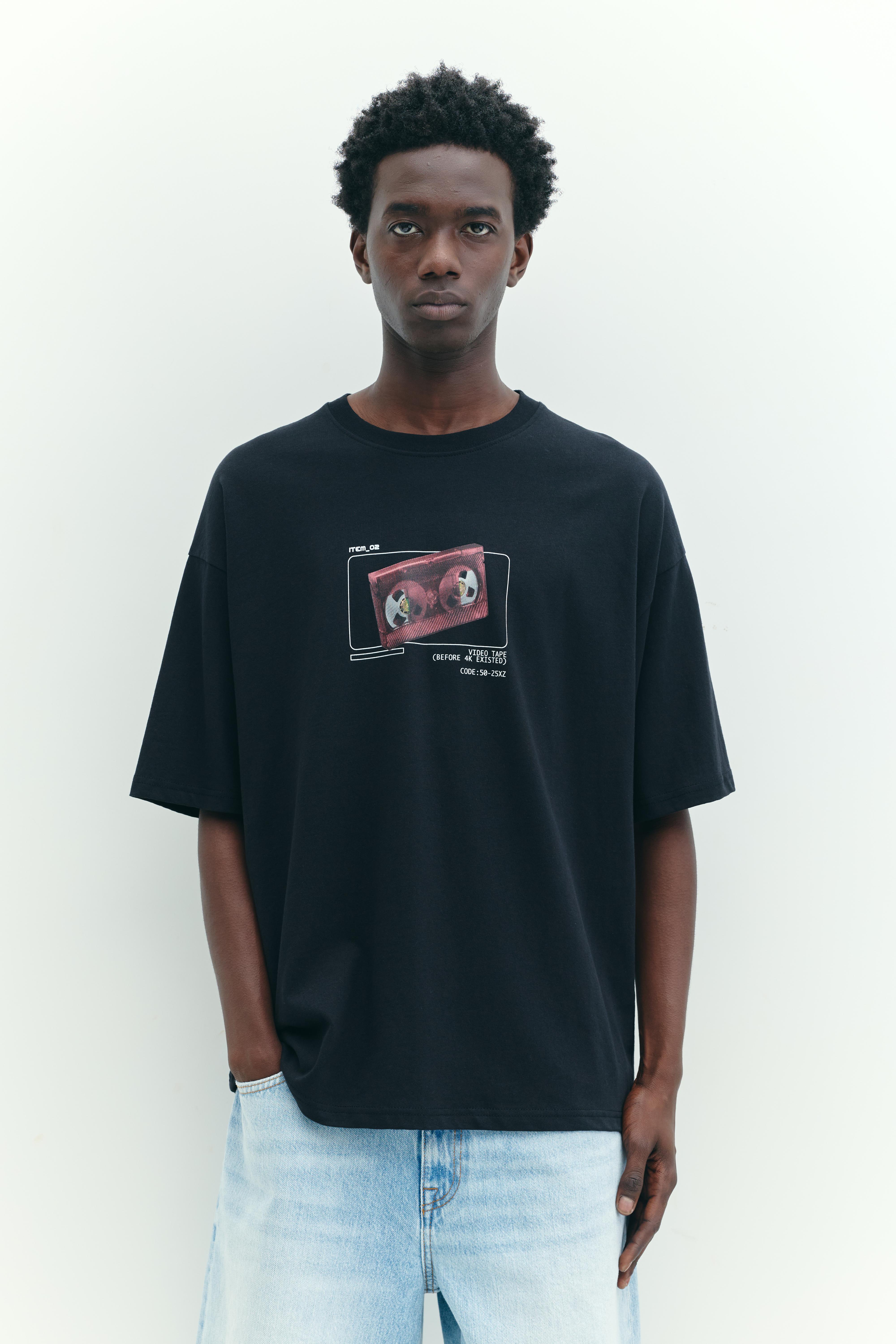 STWD tape graphic T-shirt — Black