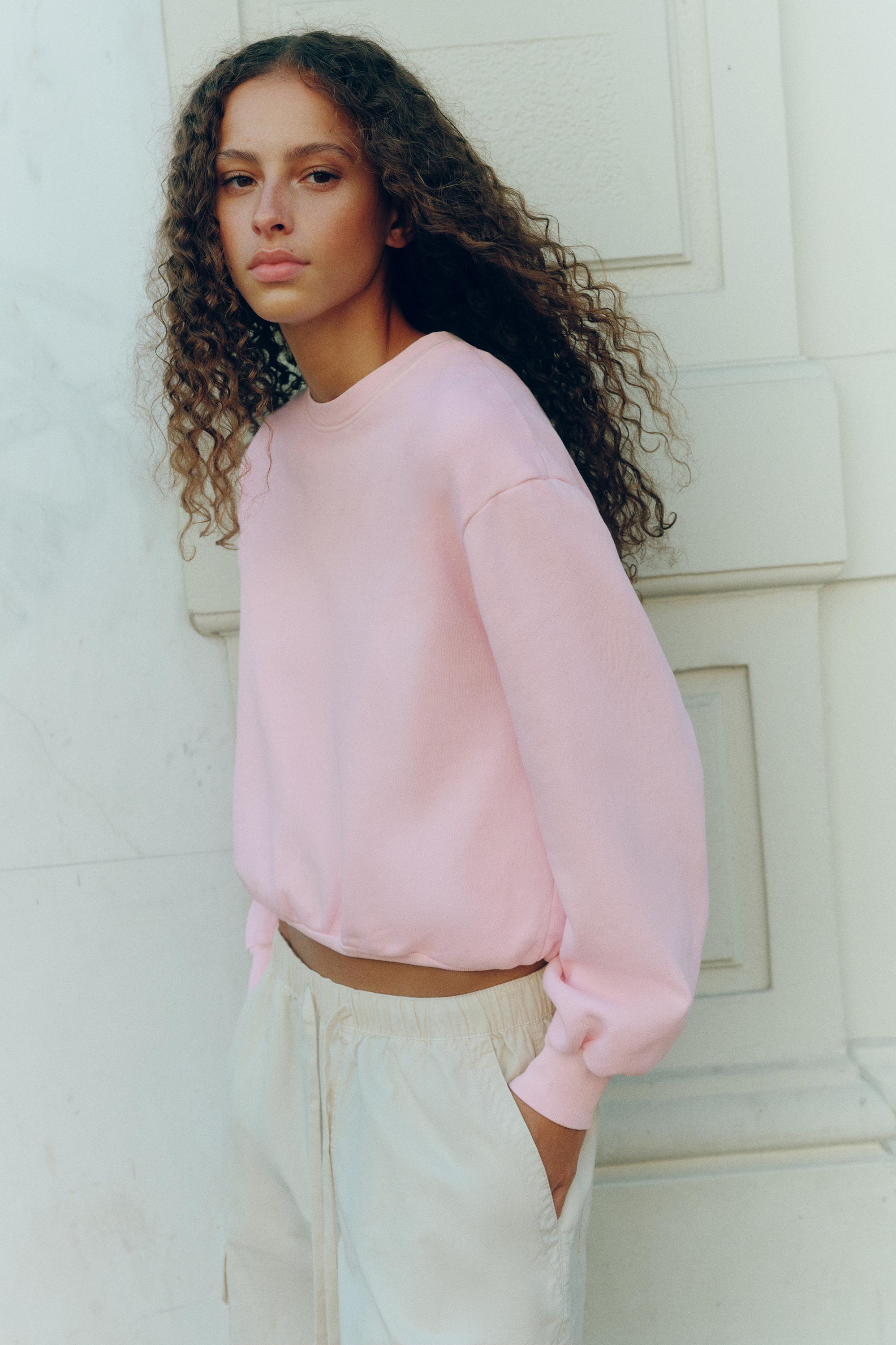 Cropped round neck sweatshirt — Pink