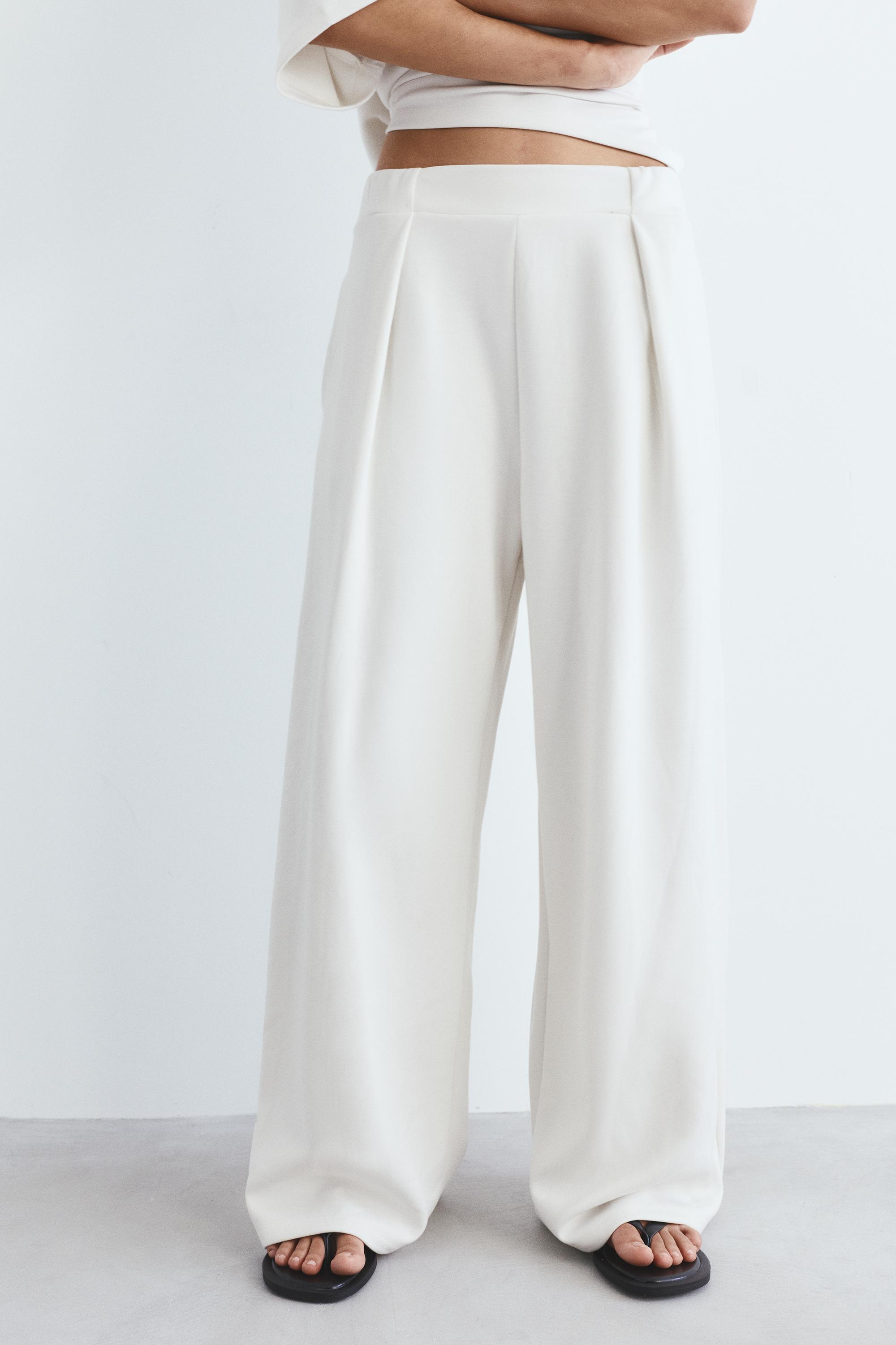 Soft-touch wide-leg darted trousers — Ecru