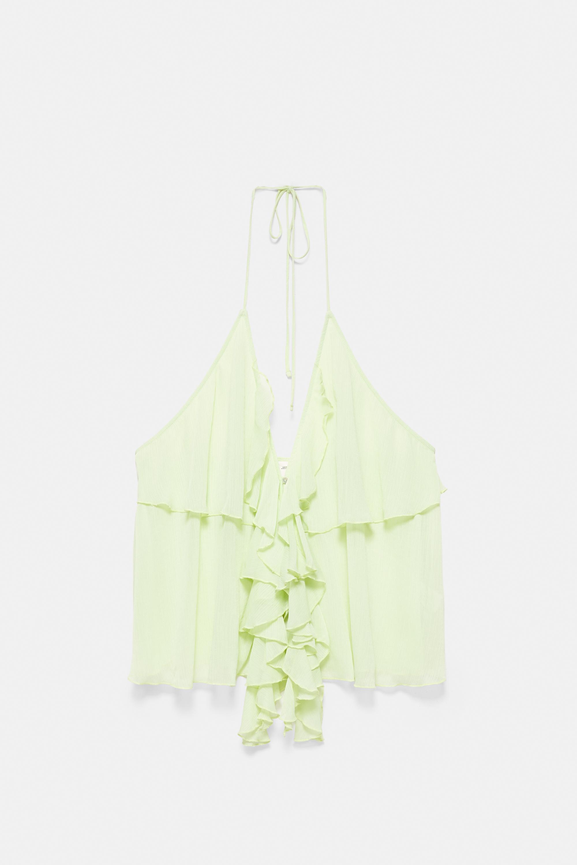 Halter top with ruffles — Apple green