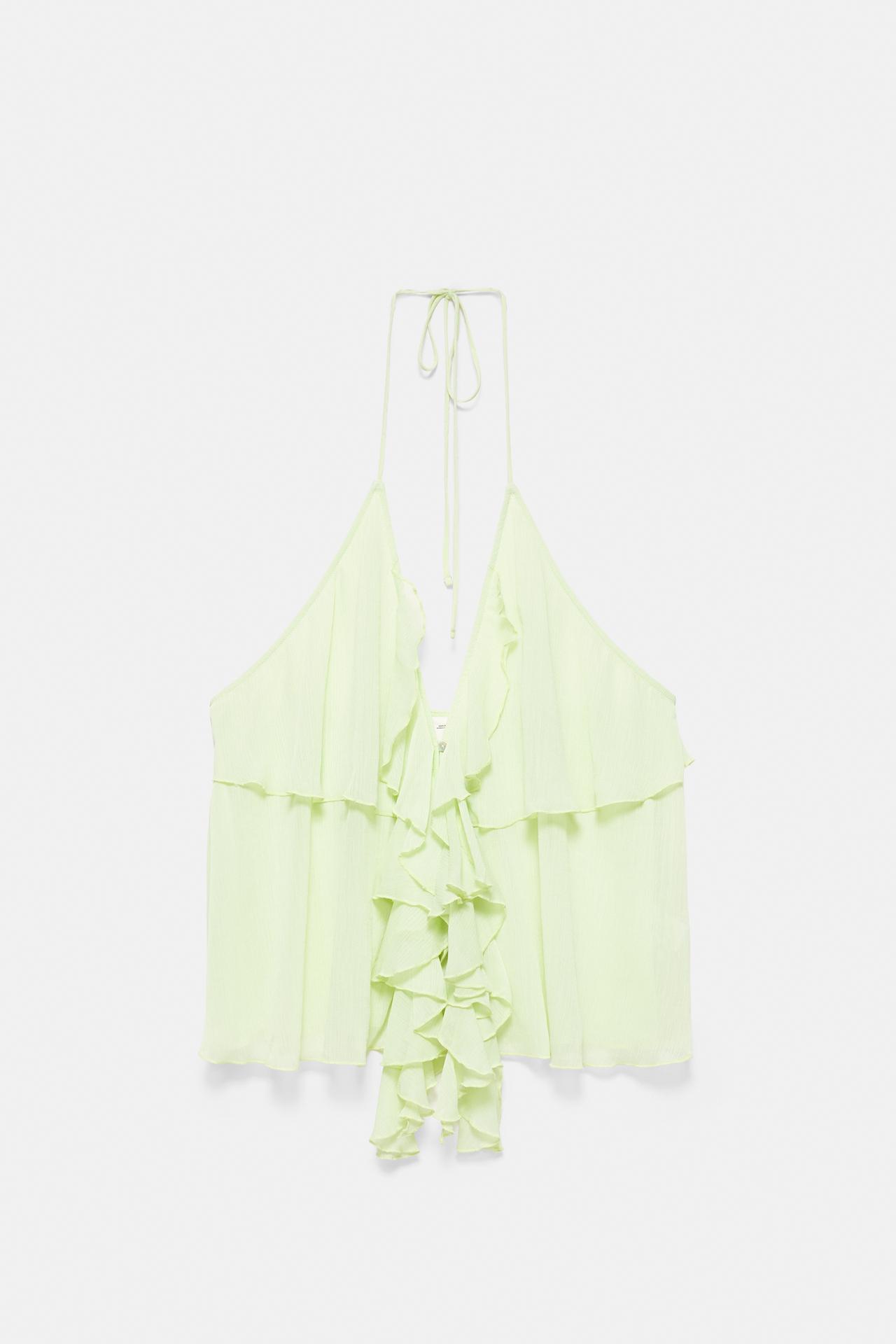 Halter top with ruffles — Apple green