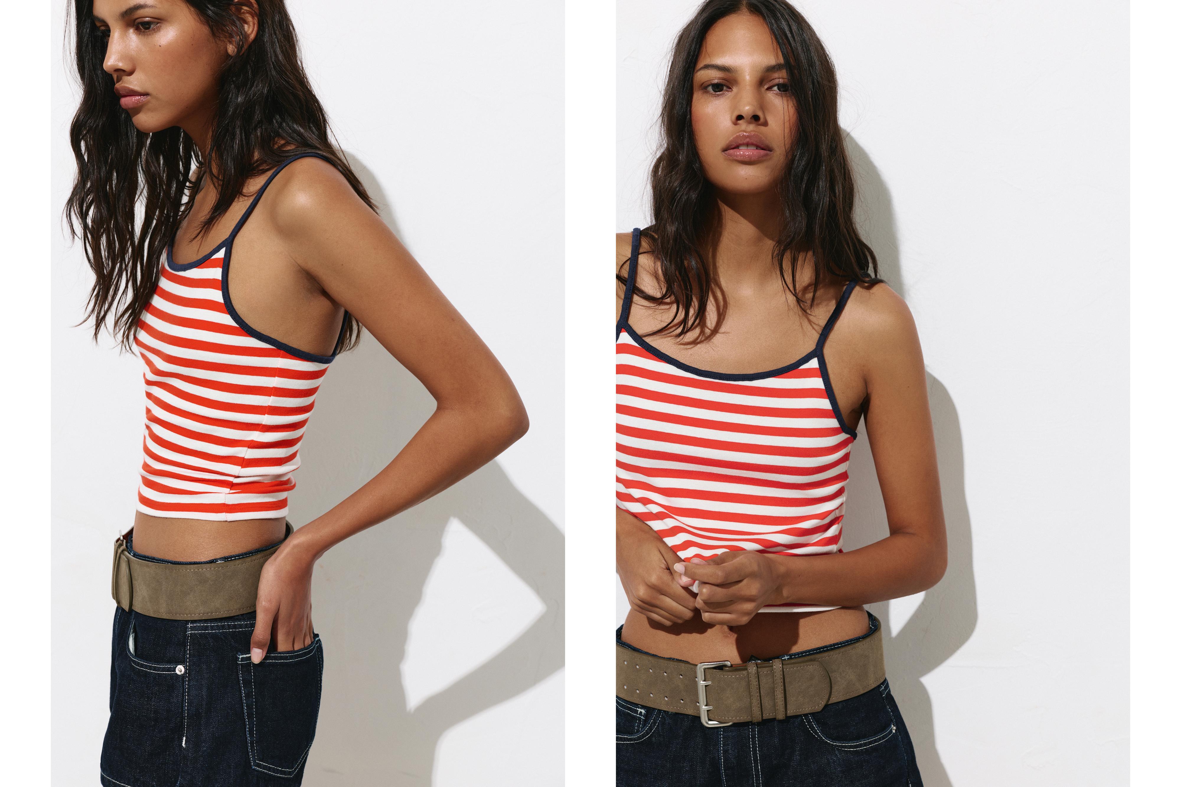Striped strappy top — White/Red