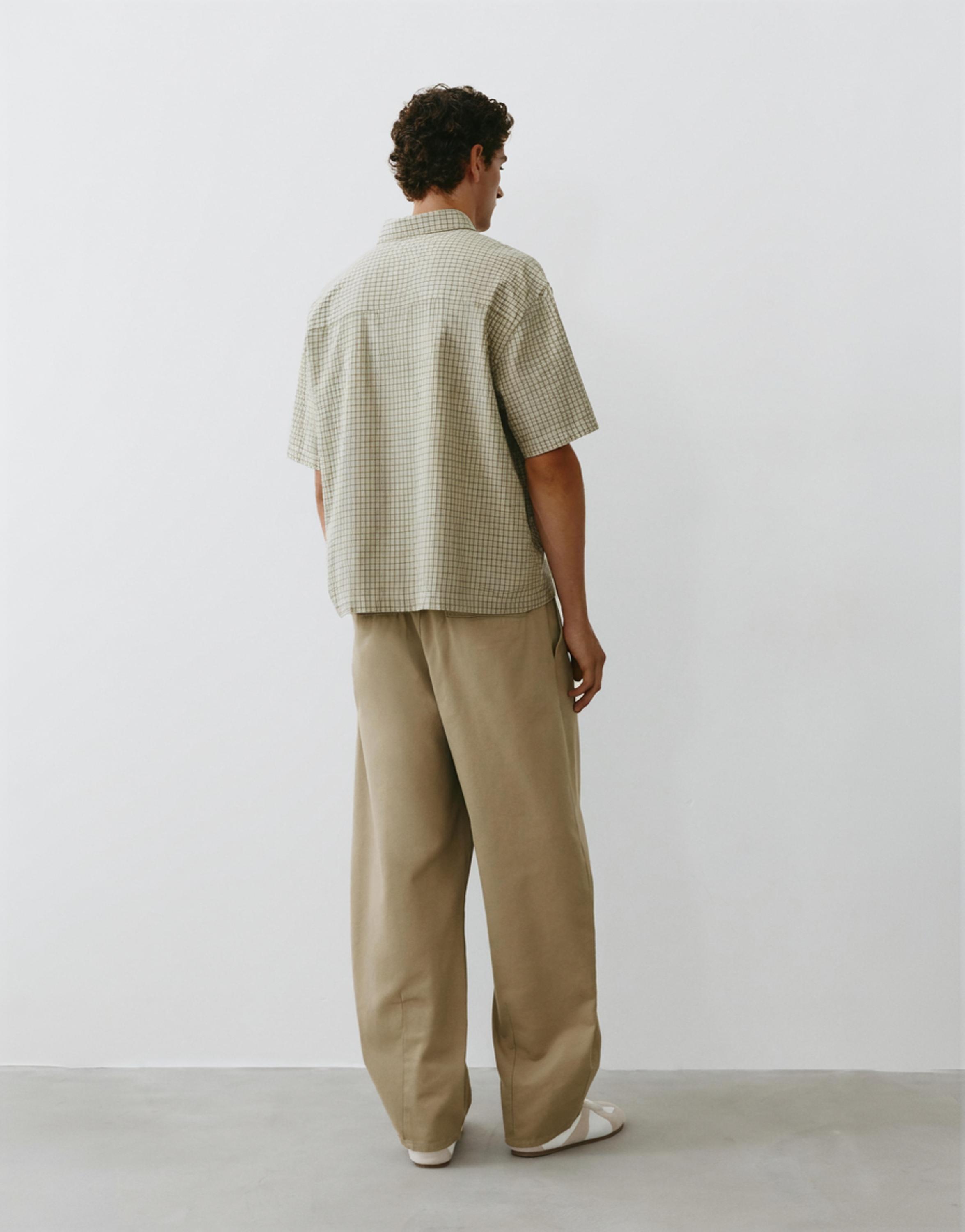 Short sleeve check shirt — Green/Ecru