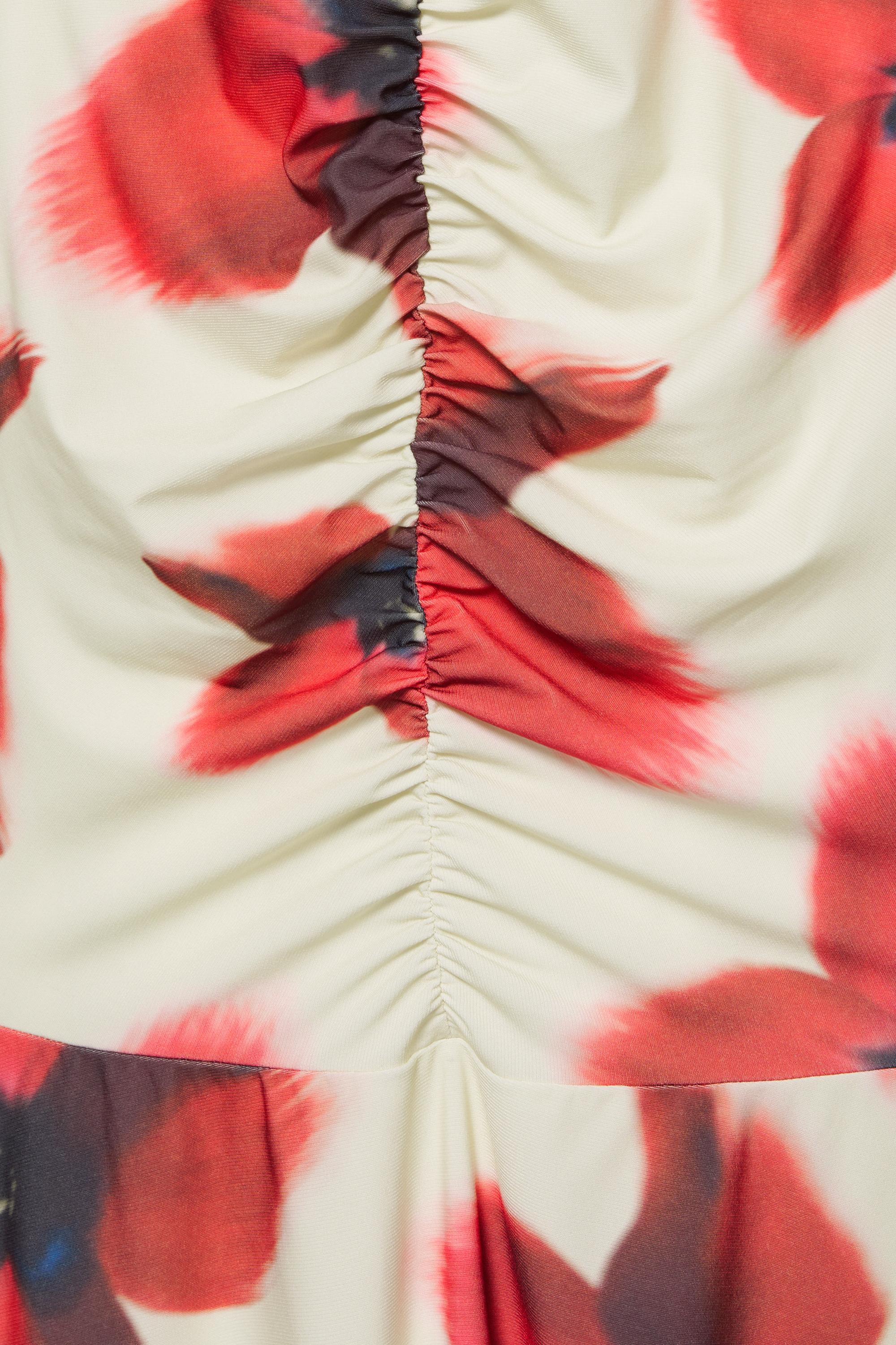 Short strappy gathered dress — Ecru/Red