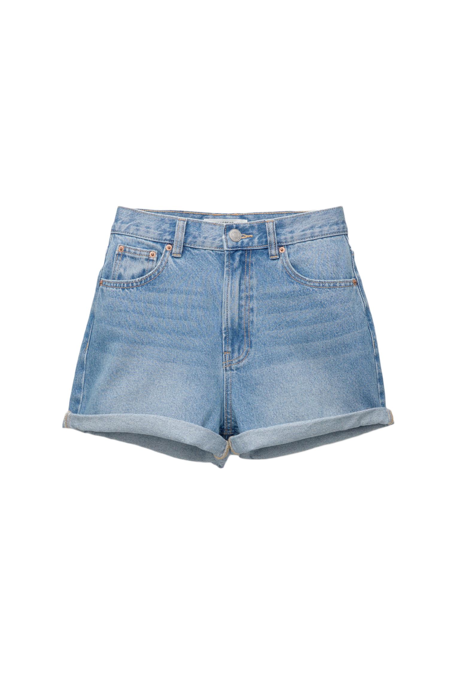 Mom fit paçası kıvrık denim şort - Görsel 29