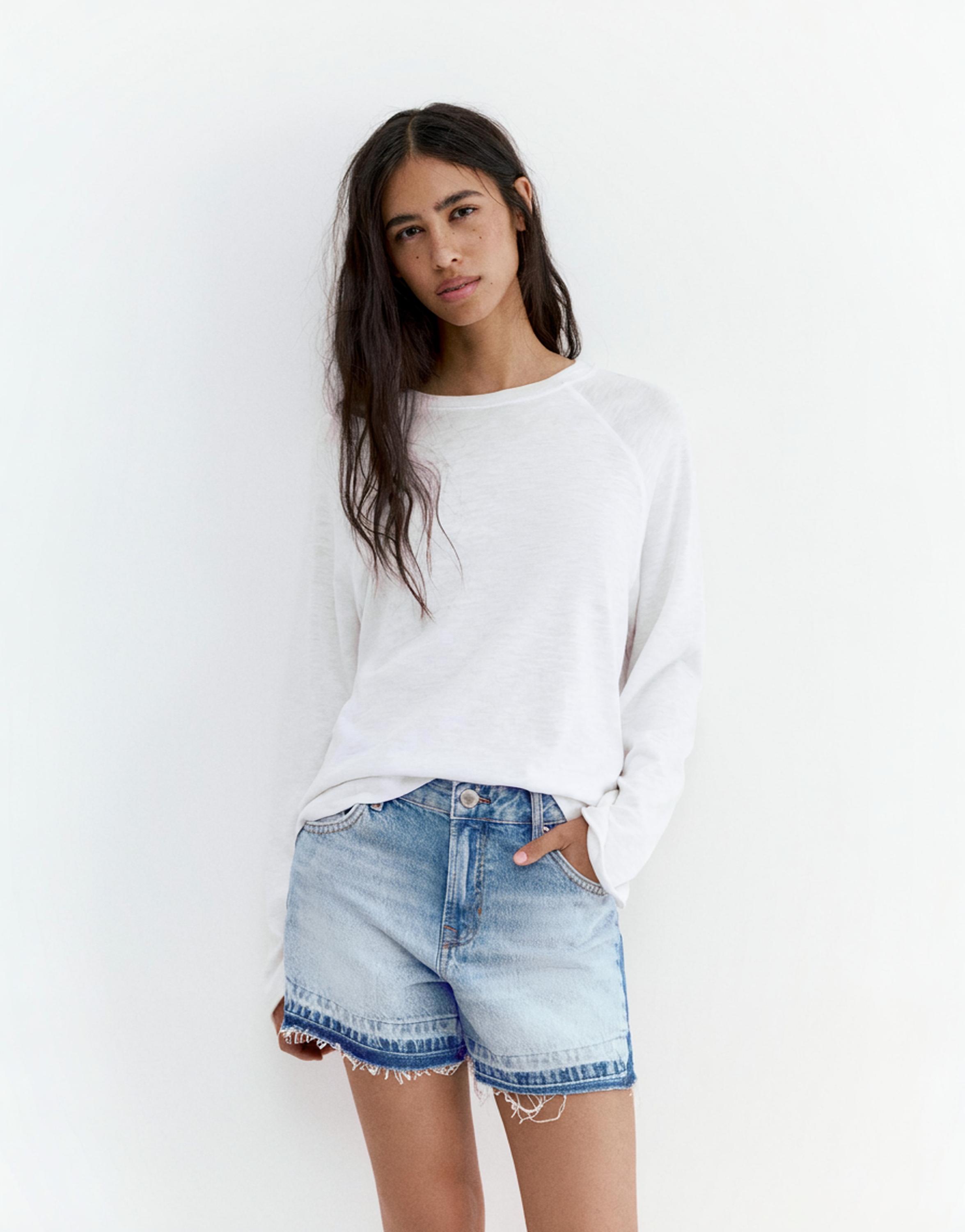 Patchwork denim Bermuda shorts — Medium blue